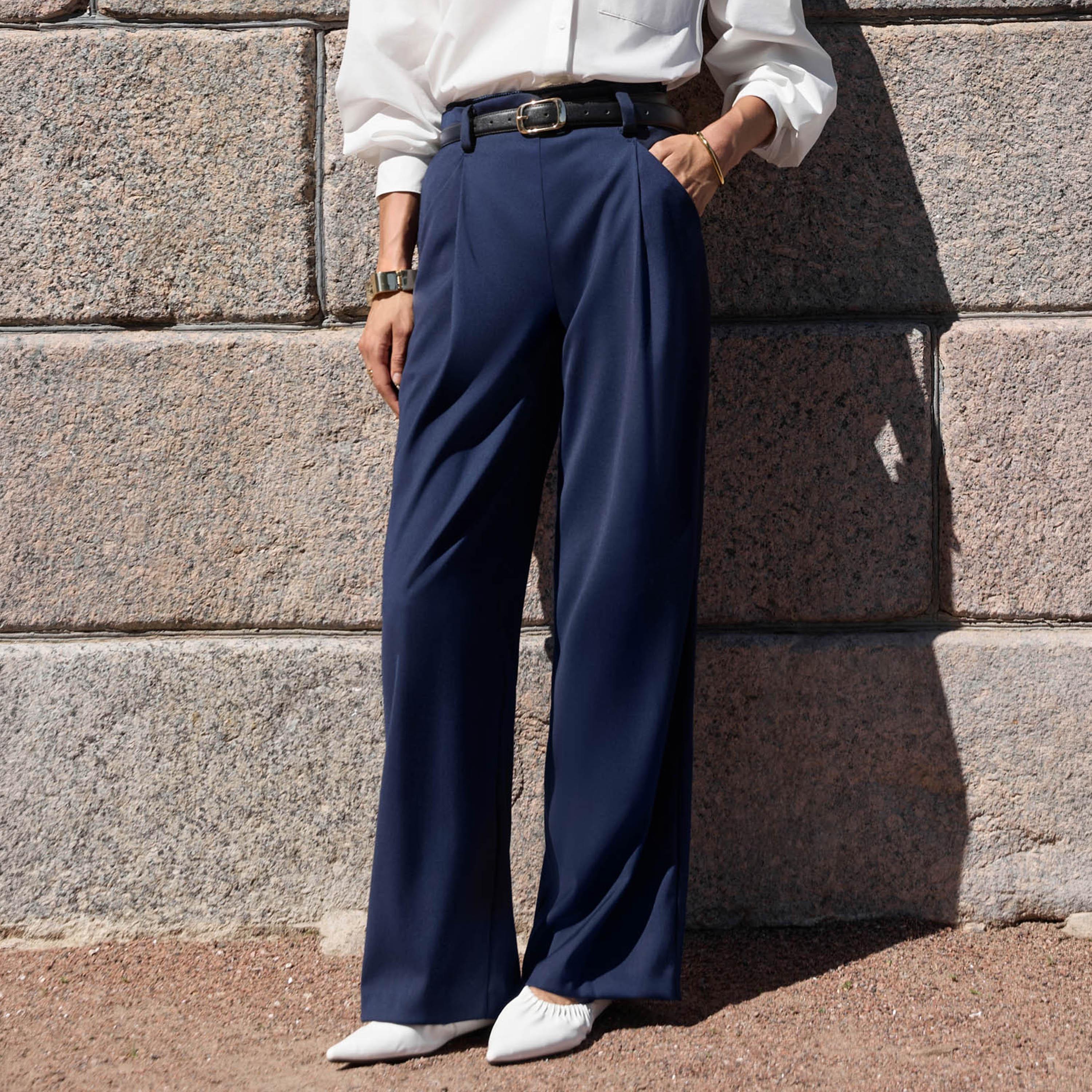 بنطلون مستقيم أزرق داكن للنساء من ليتشي-women-clothing-bottoms-trousers-image-1