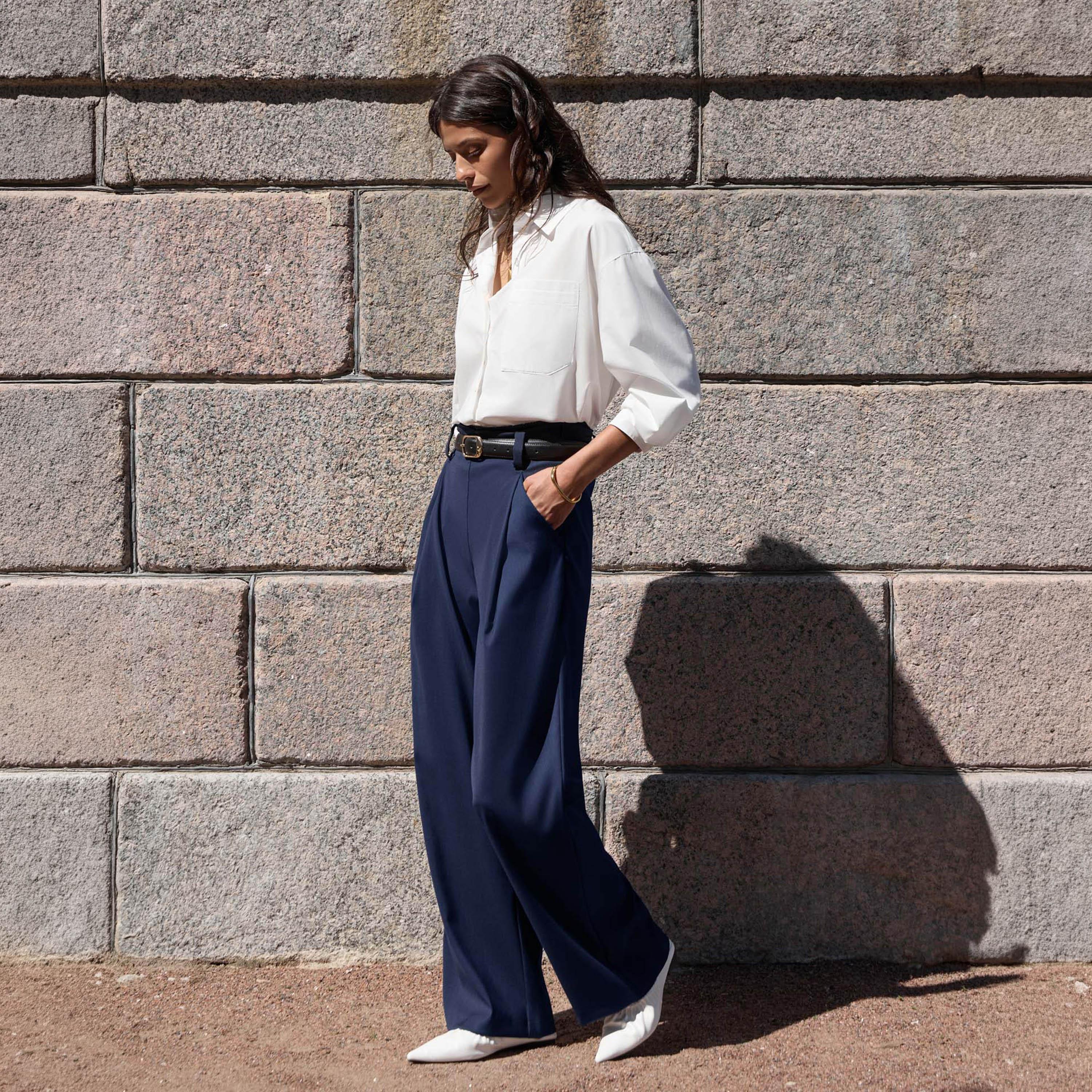 بنطلون مستقيم أزرق داكن للنساء من ليتشي-women-clothing-bottoms-trousers-image-2