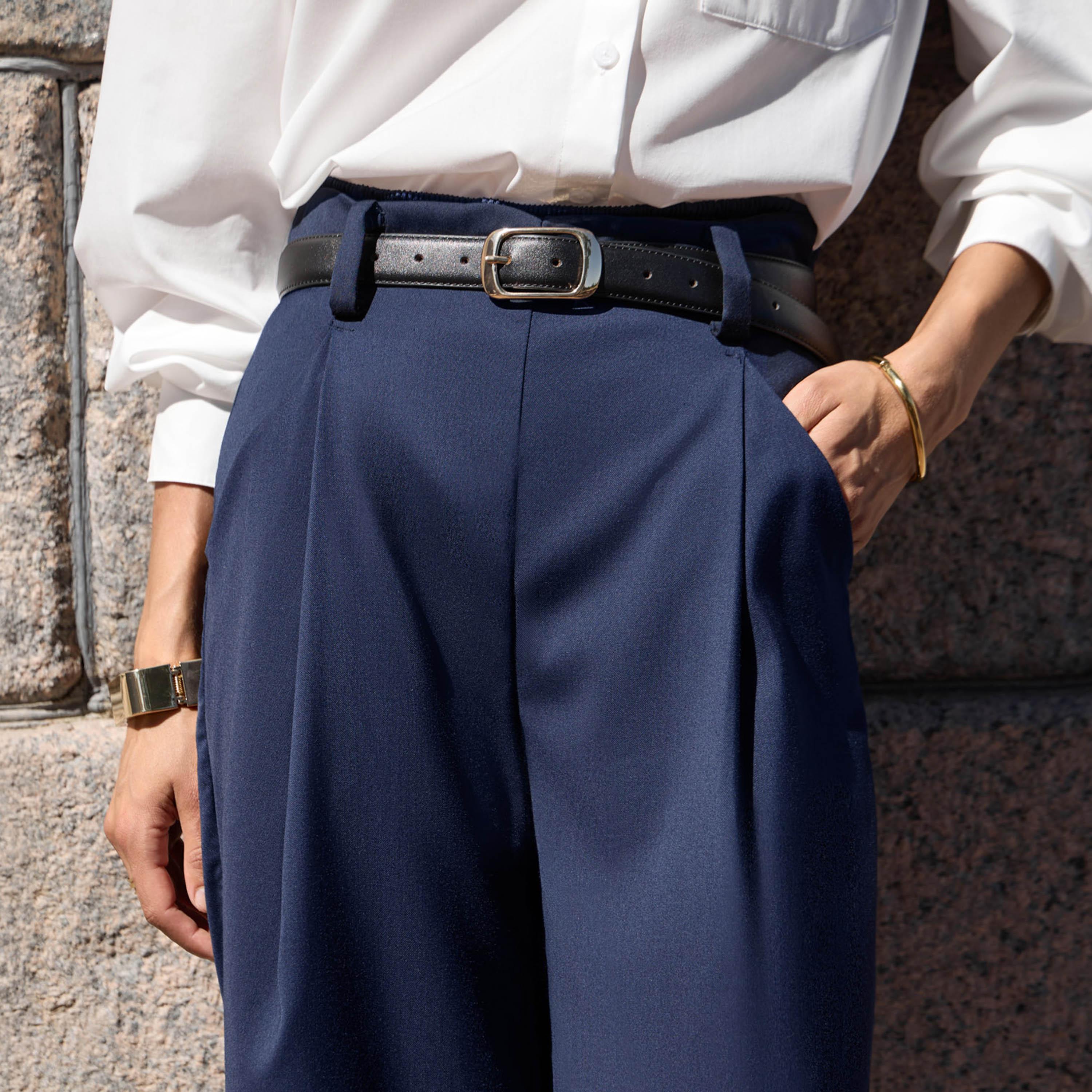 بنطلون مستقيم أزرق داكن للنساء من ليتشي-women-clothing-bottoms-trousers-image-3