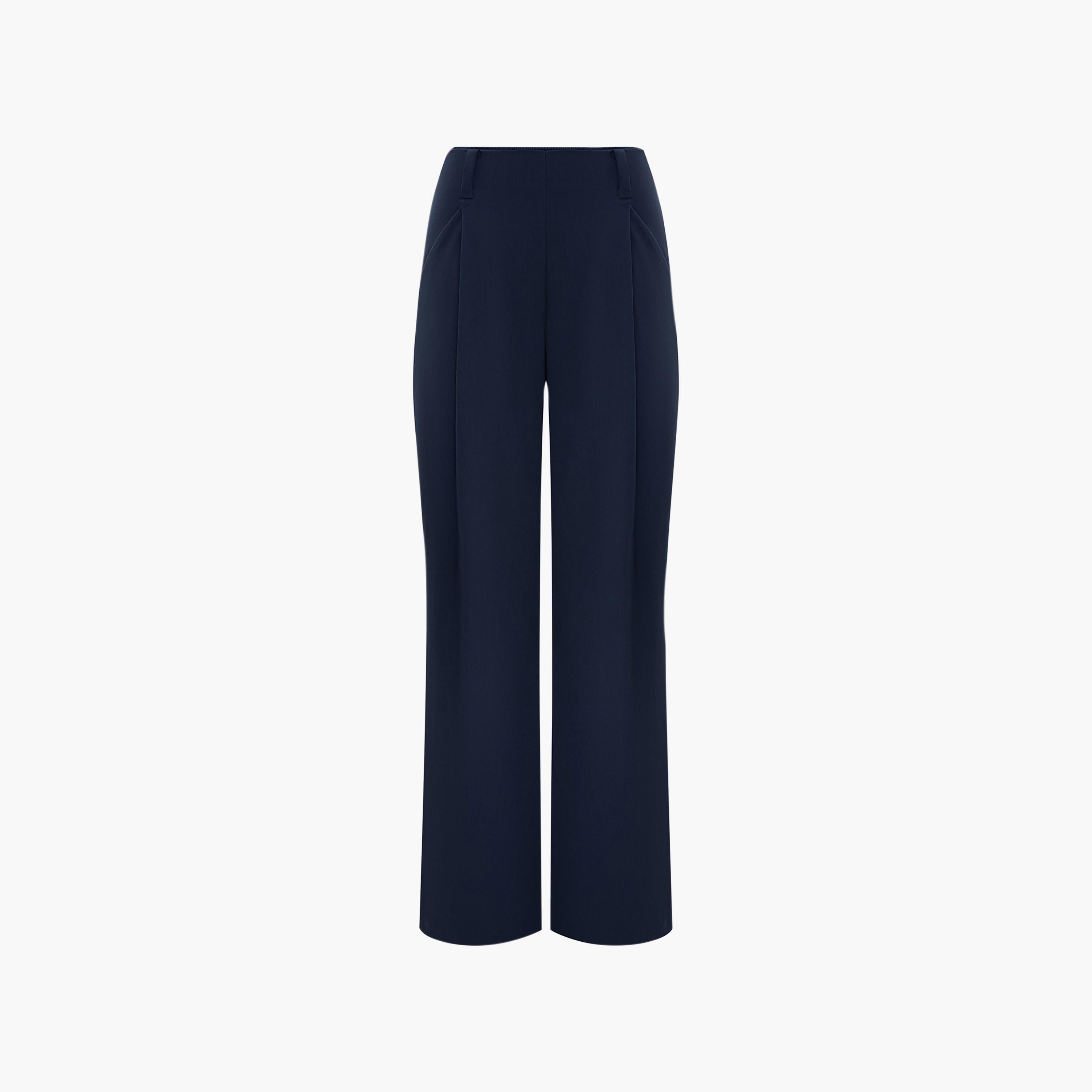 بنطلون مستقيم أزرق داكن للنساء من ليتشي-women-clothing-bottoms-trousers-image-4