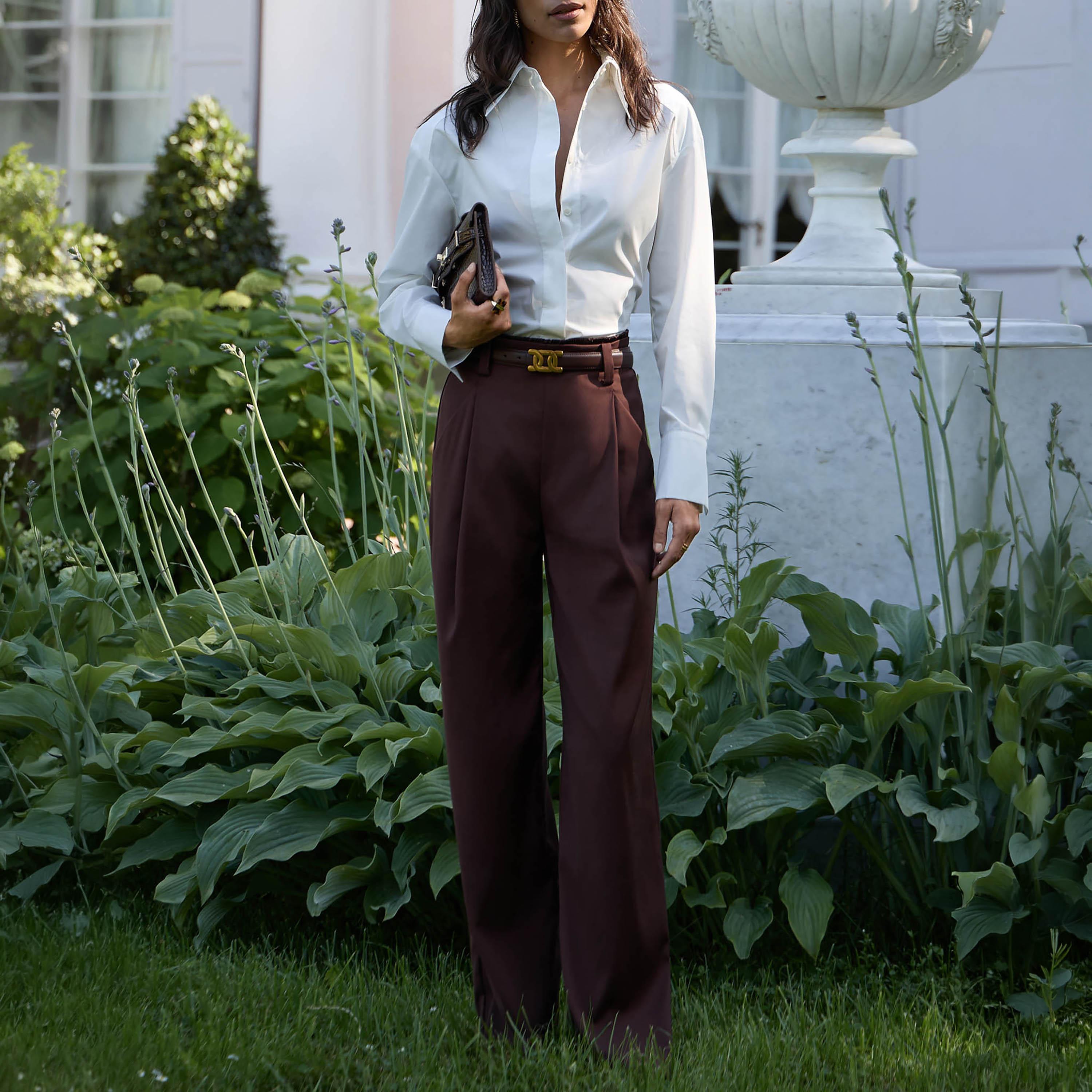بنطال نسائي بقصة أرجل واسعة باللون البني من ليتشي-women-clothing-bottoms-trousers-image-2