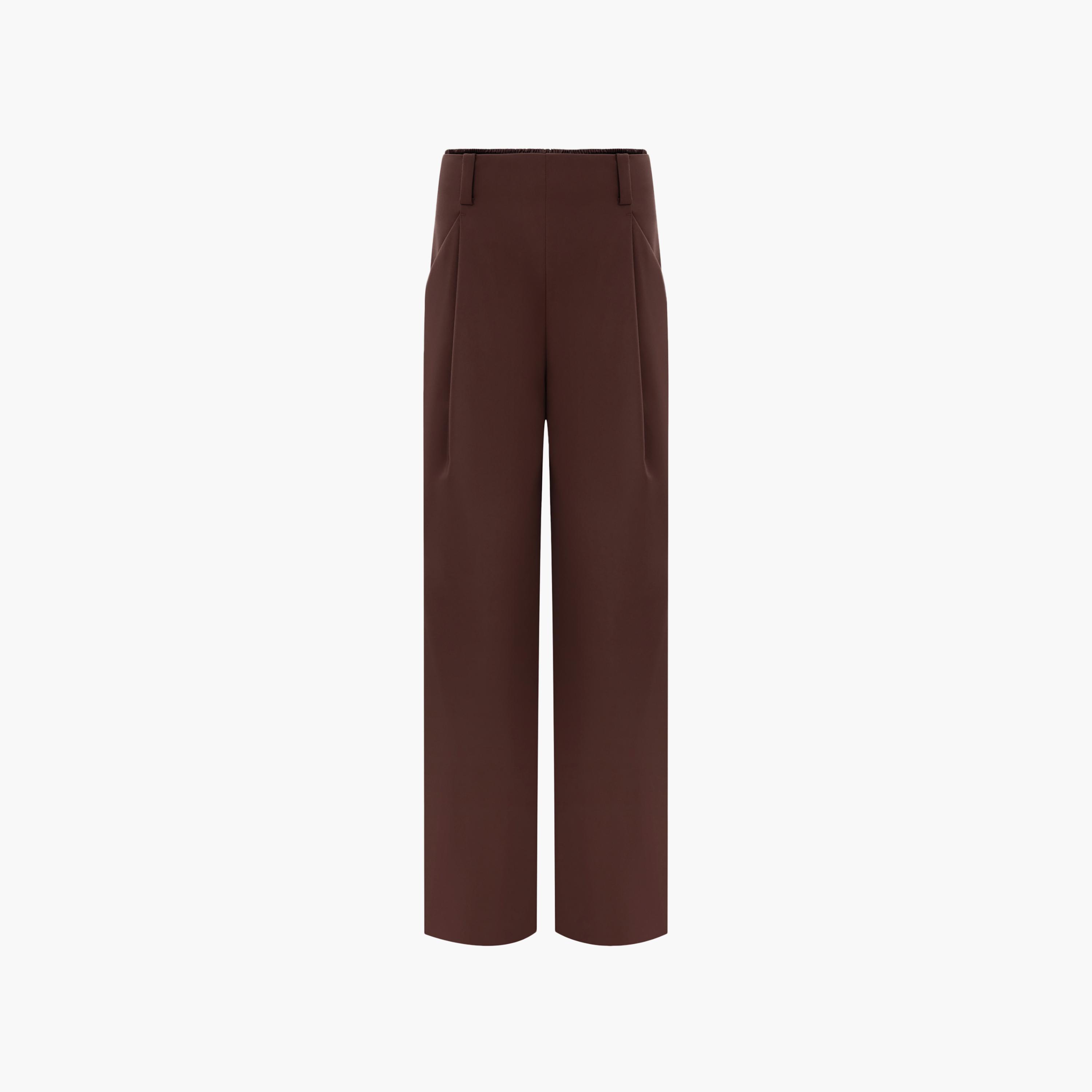 بنطال نسائي بقصة أرجل واسعة باللون البني من ليتشي-women-clothing-bottoms-trousers-image-5