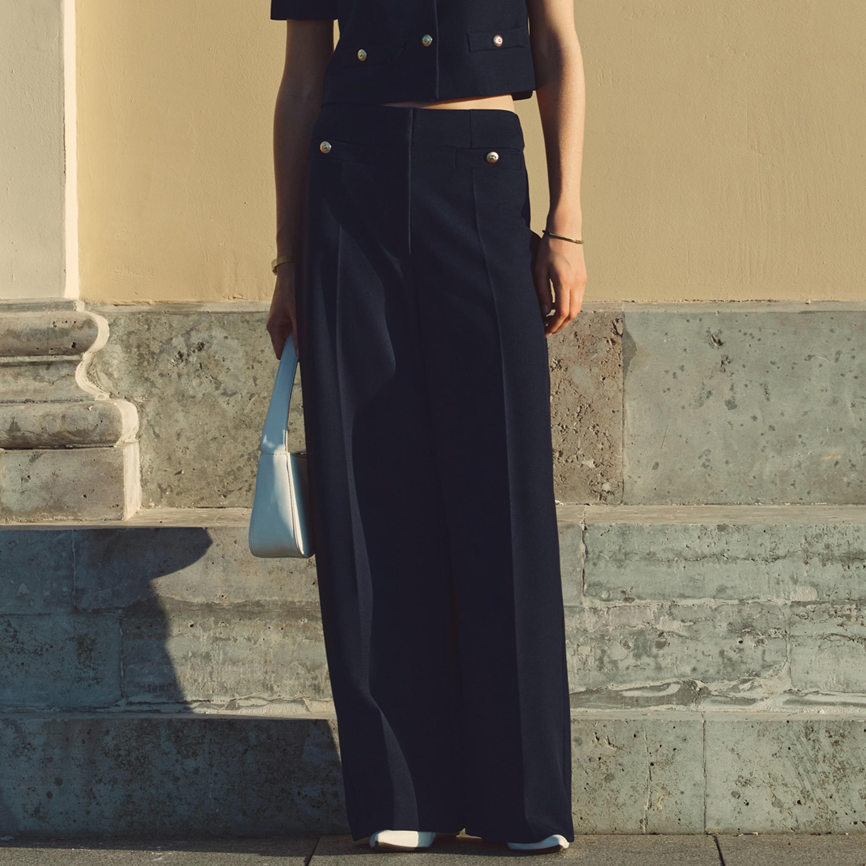 بنطلون أرجل واسعة أزرق داكن للنساء من ليتشي-women-clothing-bottoms-trousers-image-1