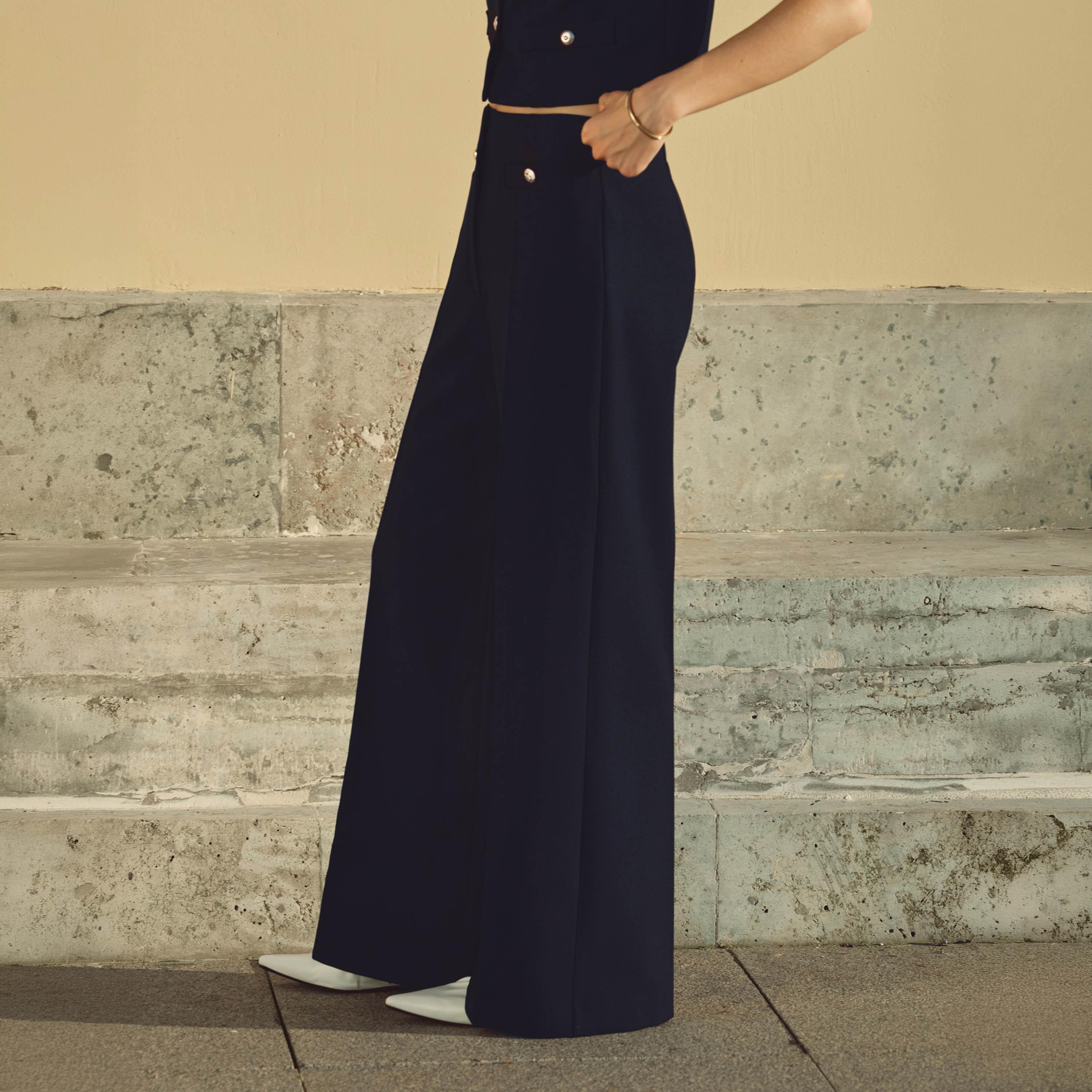 بنطلون أرجل واسعة أزرق داكن للنساء من ليتشي-women-clothing-bottoms-trousers-image-3