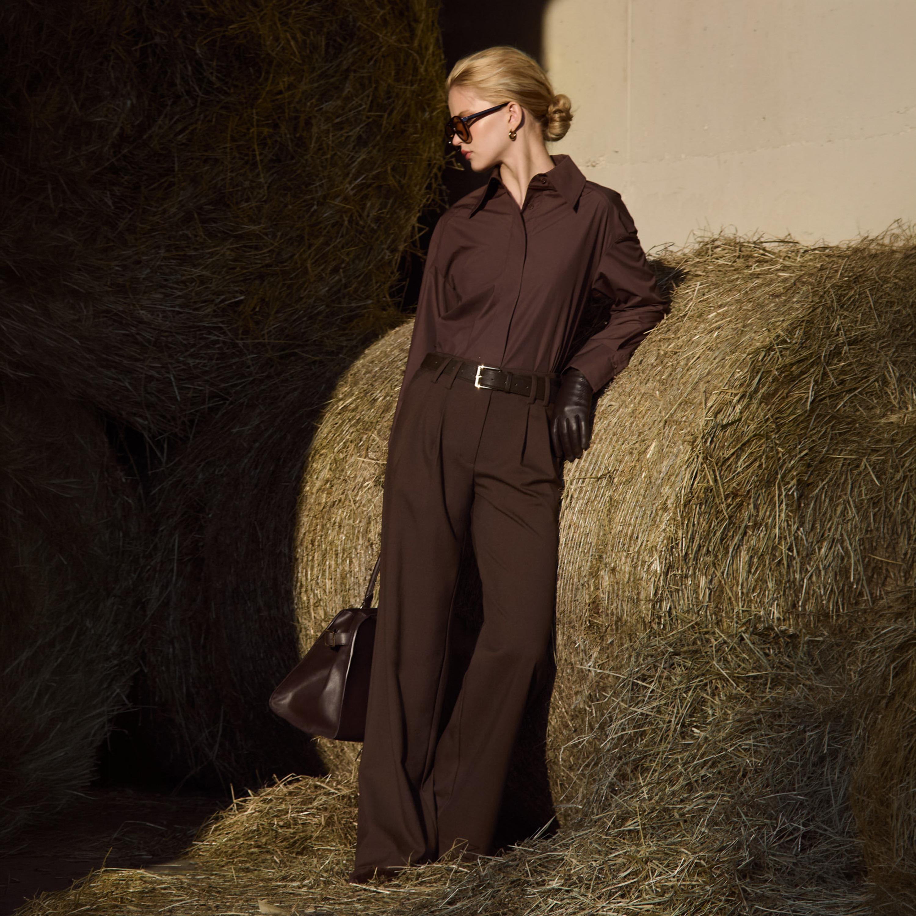 بنطلون واسع (فلير) بني للنساء من ليتشي-women-clothing-bottoms-trousers-image-2