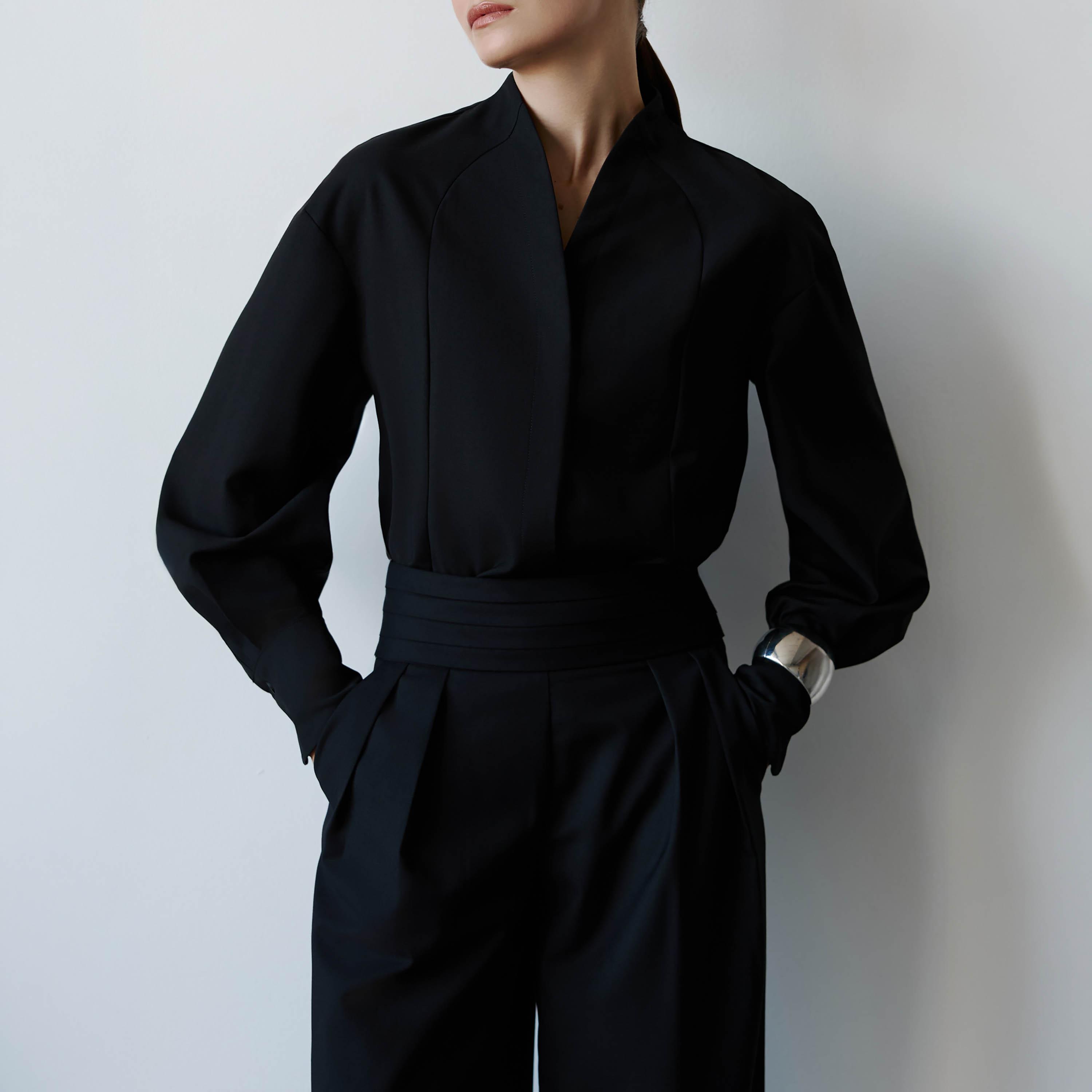 بنطال نسائي بقصة أرجل واسعة باللون الأسود من ليتشي-women-clothing-bottoms-trousers-image-3