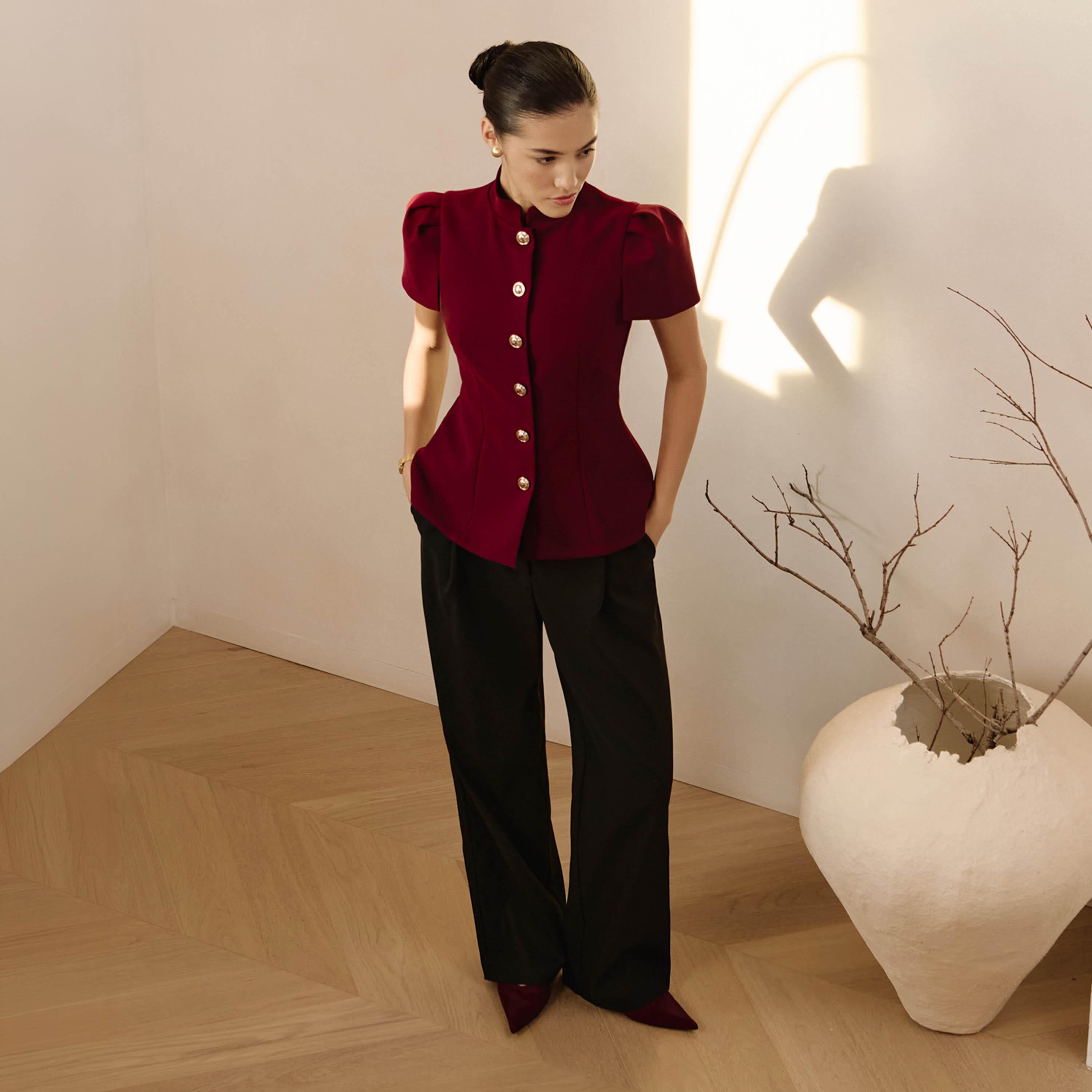 بنطلون مستقيم أسود للنساء من ليتشي-women-clothing-bottoms-trousers-image-2