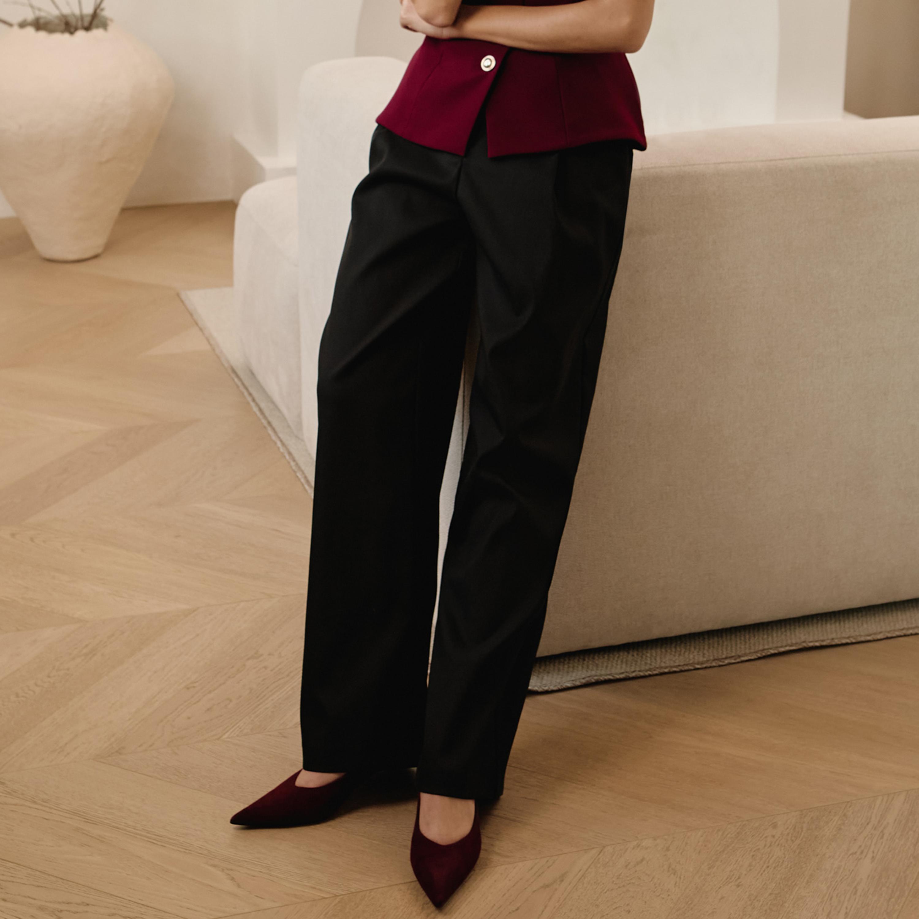 بنطلون مستقيم أسود للنساء من ليتشي-women-clothing-bottoms-trousers-image-3