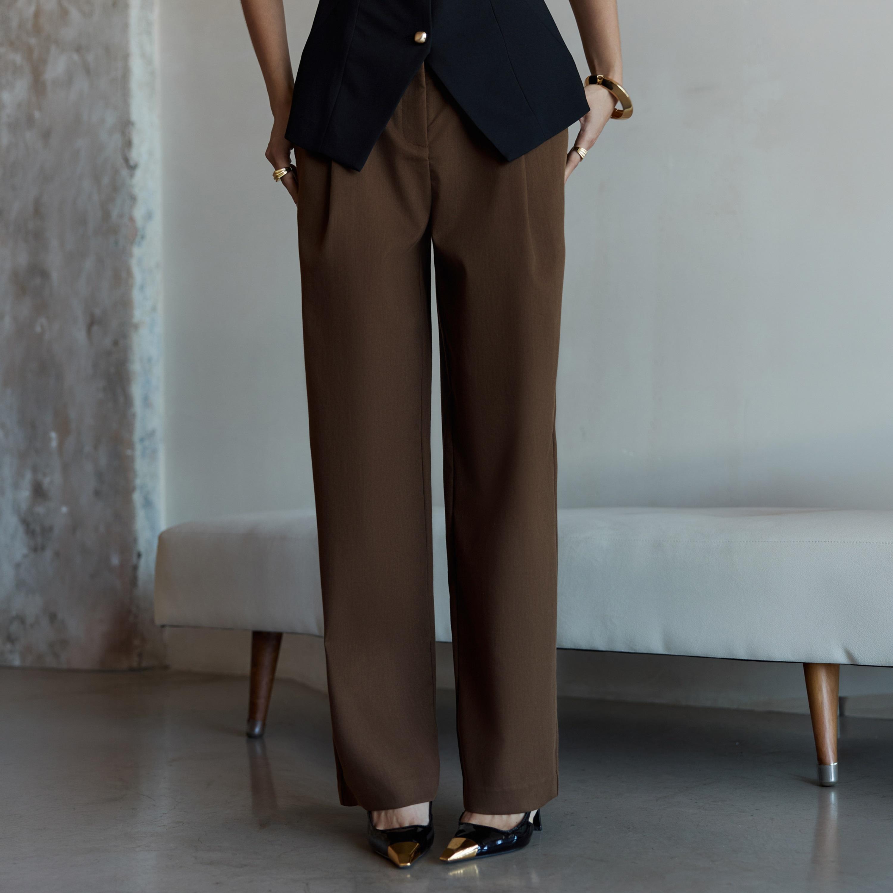 بنطلون مستقيم بني للنساء من ليتشي-women-clothing-bottoms-trousers-image-1