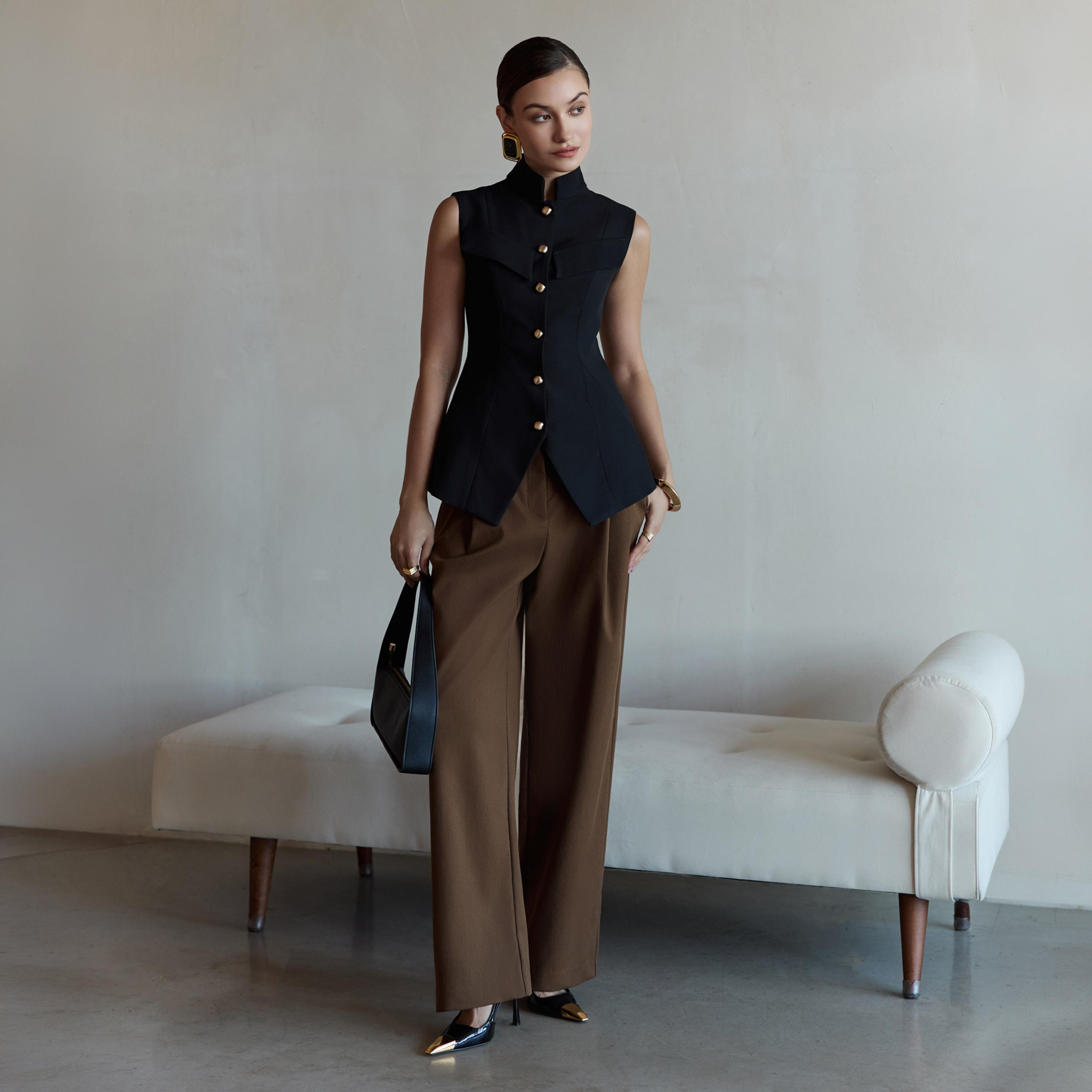 بنطلون مستقيم بني للنساء من ليتشي-women-clothing-bottoms-trousers-image-2