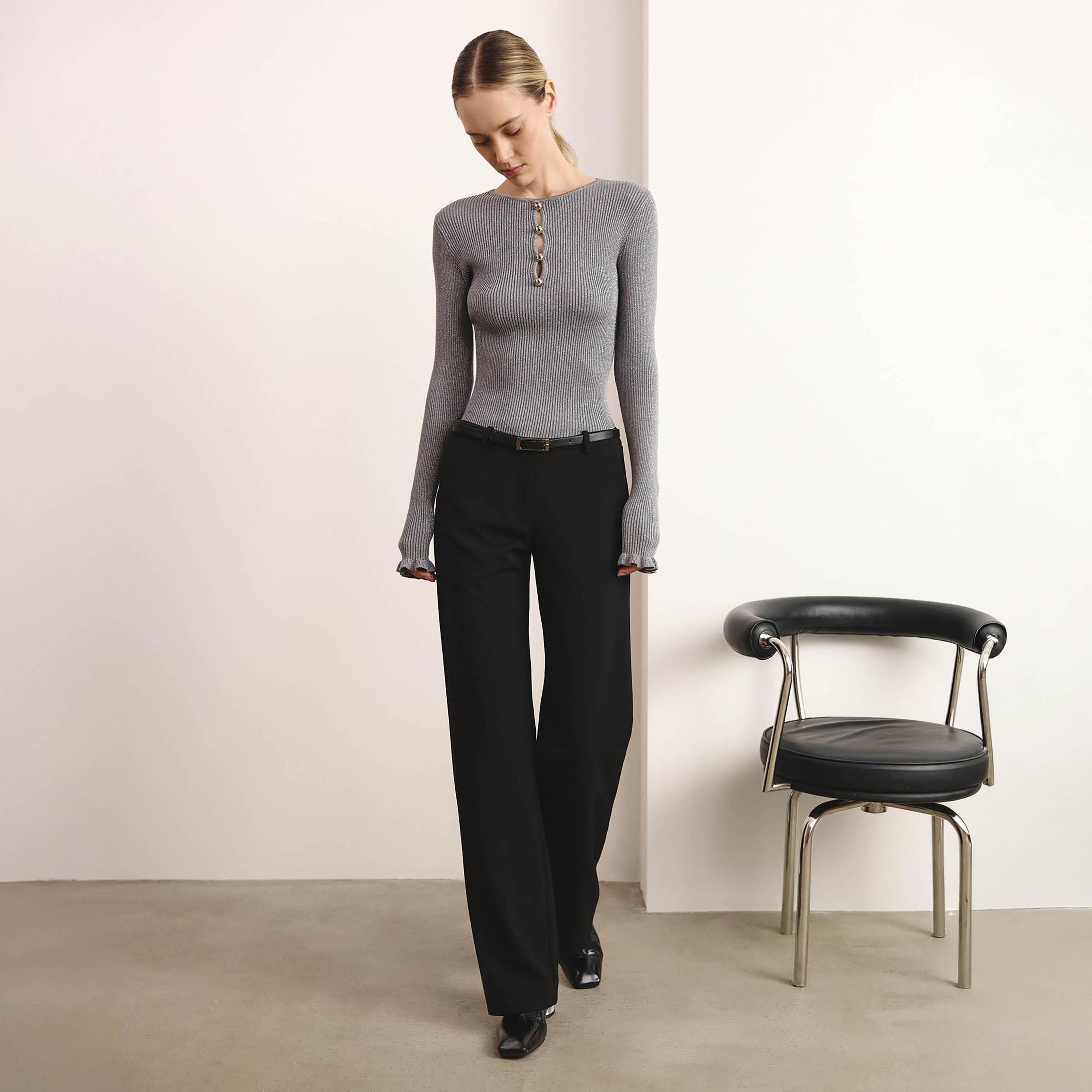 Lichi Black Straight Women's Trousers-women-clothing-bottoms-trousers-image-2