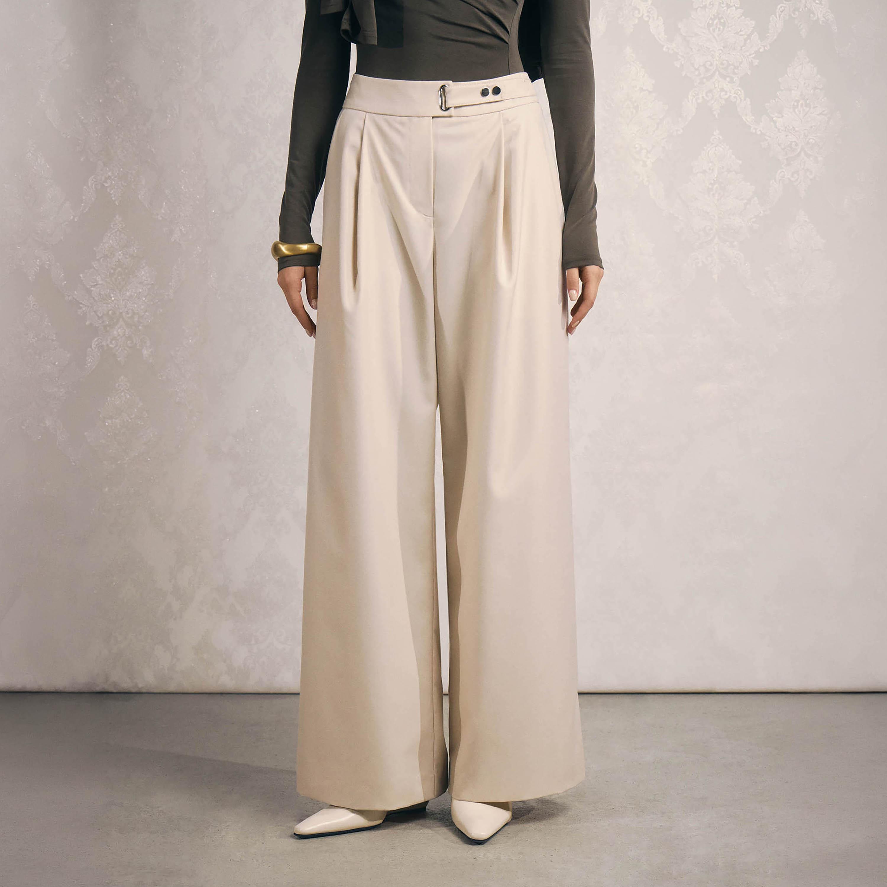 بنطال نسائي بقصة أرجل واسعة من ليتشي-women-clothing-bottoms-trousers-image-1