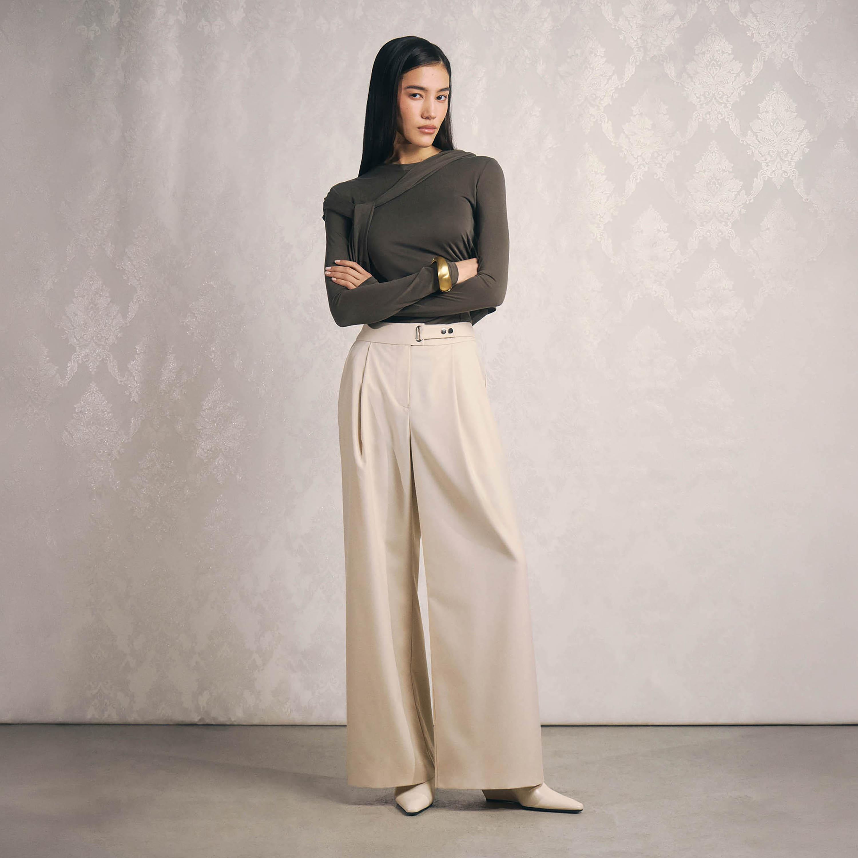 بنطال نسائي بقصة أرجل واسعة من ليتشي-women-clothing-bottoms-trousers-image-3