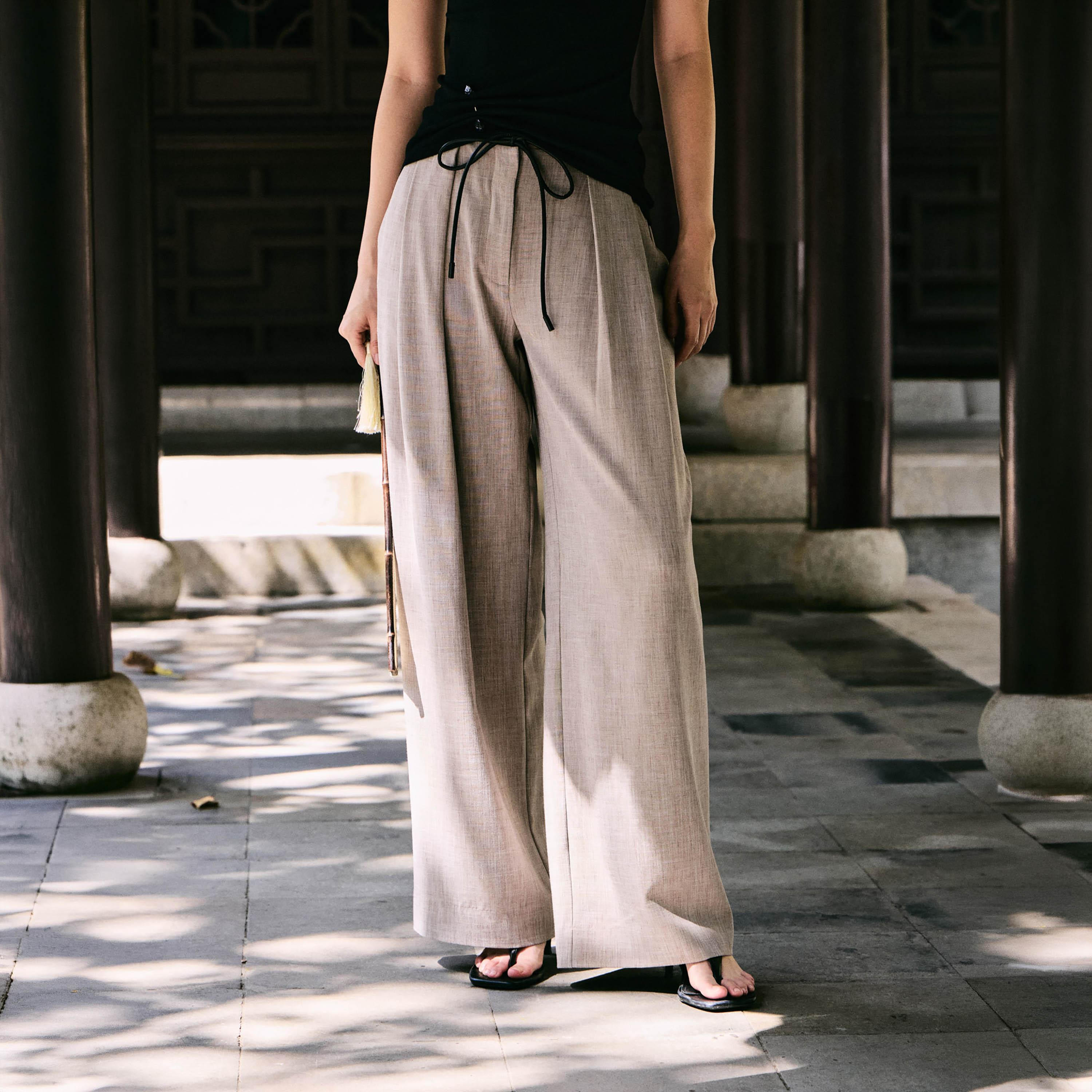 بنطال نسائي بقصة أرجل واسعة من ليتشي-women-clothing-bottoms-trousers-image-1