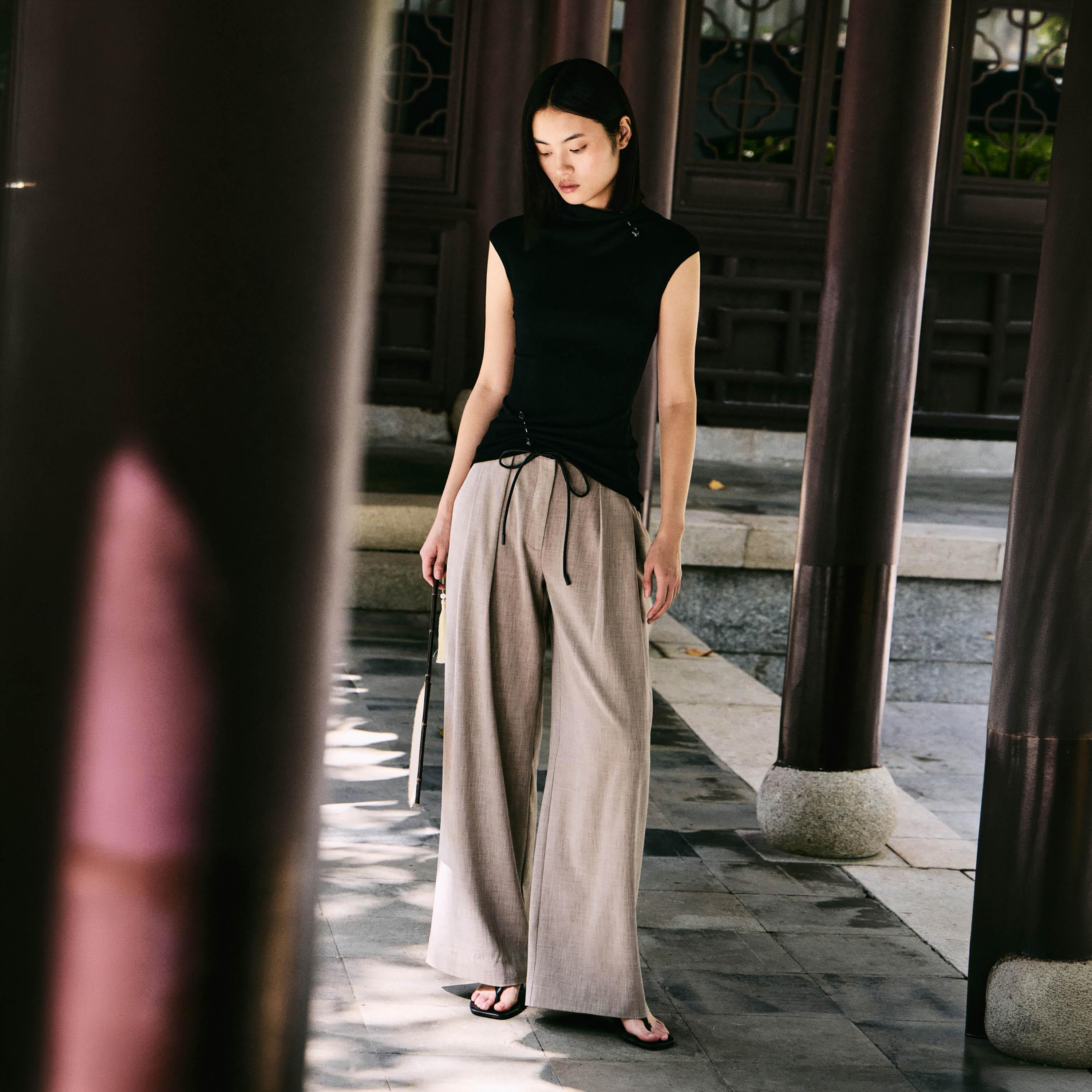 بنطال نسائي بقصة أرجل واسعة من ليتشي-women-clothing-bottoms-trousers-image-2