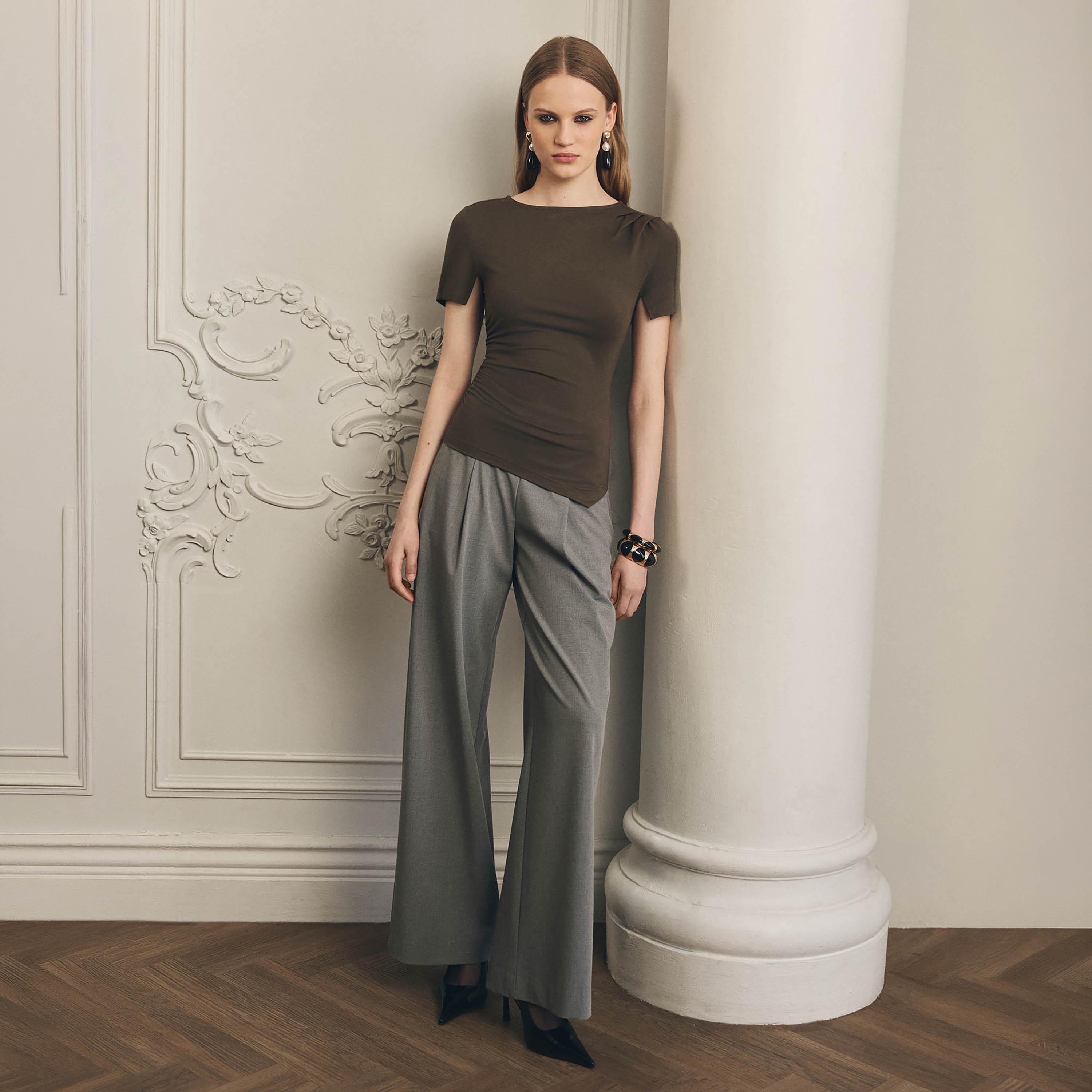 بنطال نسائي بقصة أرجل واسعة من ليتشي-women-clothing-bottoms-trousers-image-2