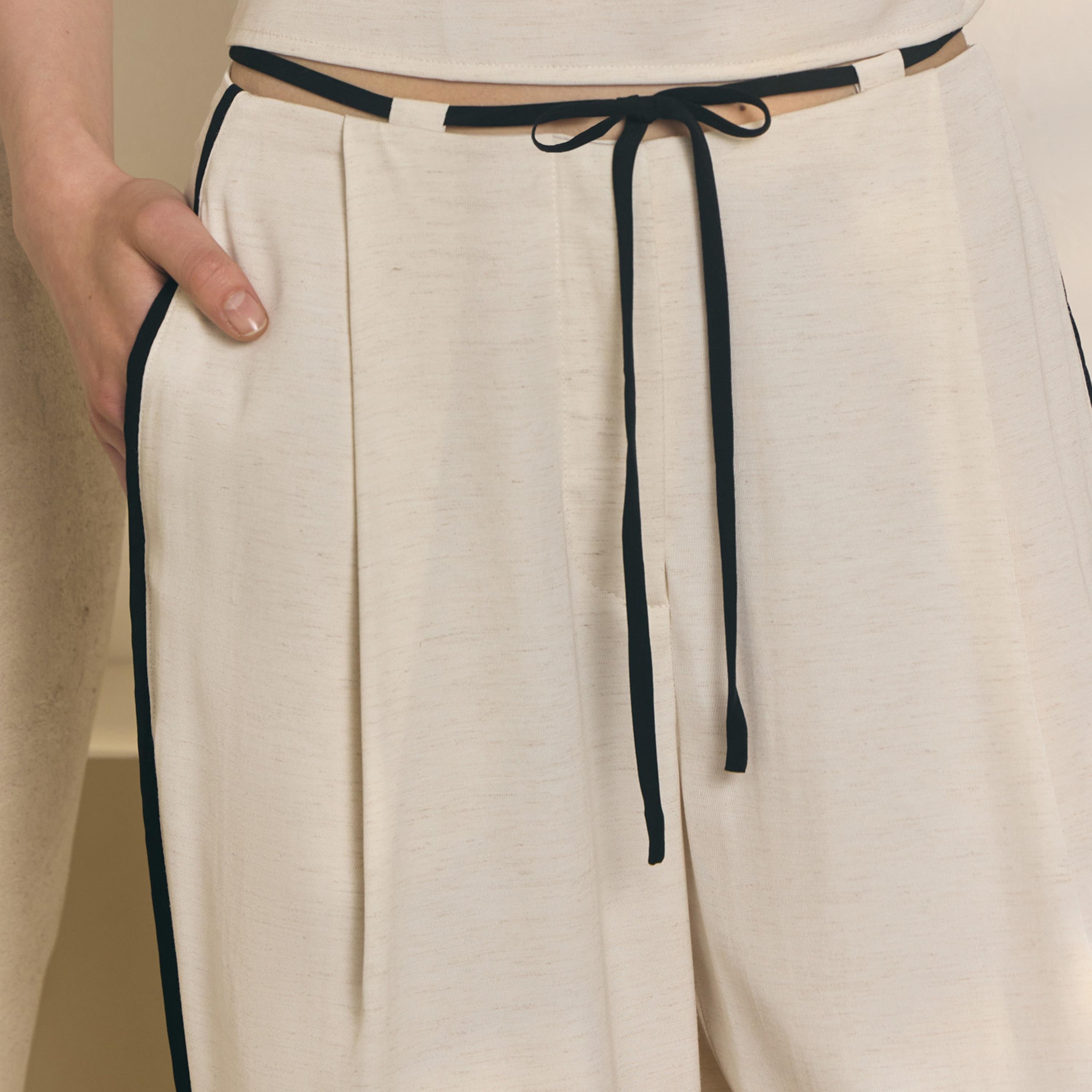 Lichi Cream Contrast Piping Wide Leg Women's Trousers-women-clothing-bottoms-trousers-image-4