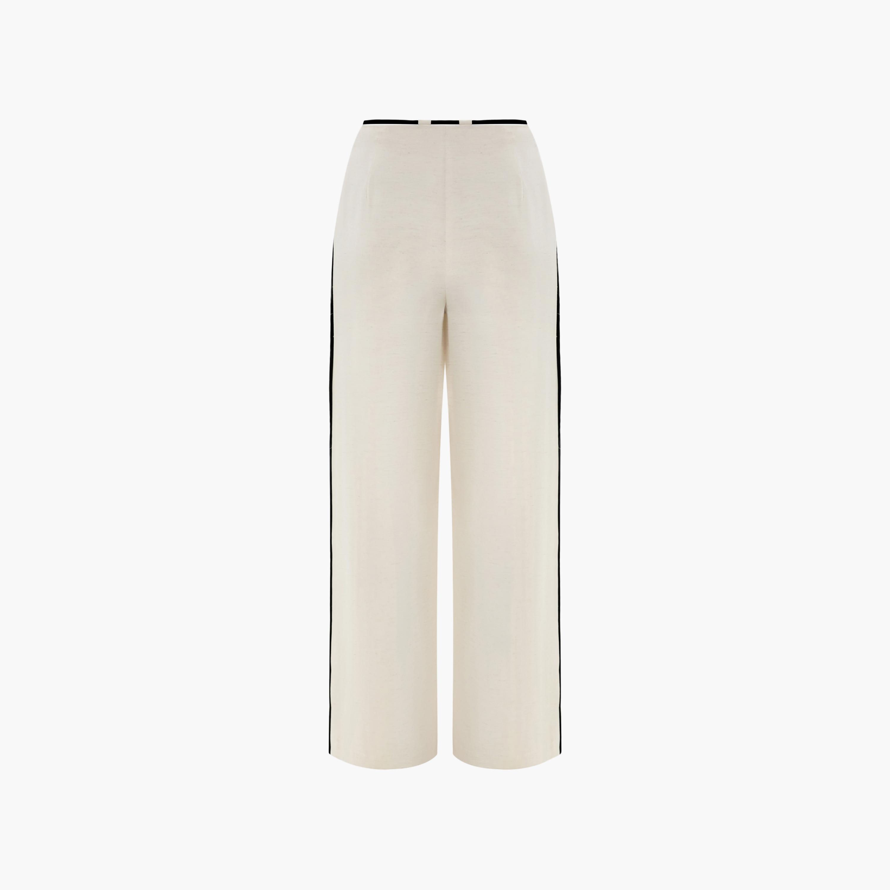 Lichi Cream Contrast Piping Wide Leg Women's Trousers-women-clothing-bottoms-trousers-image-6