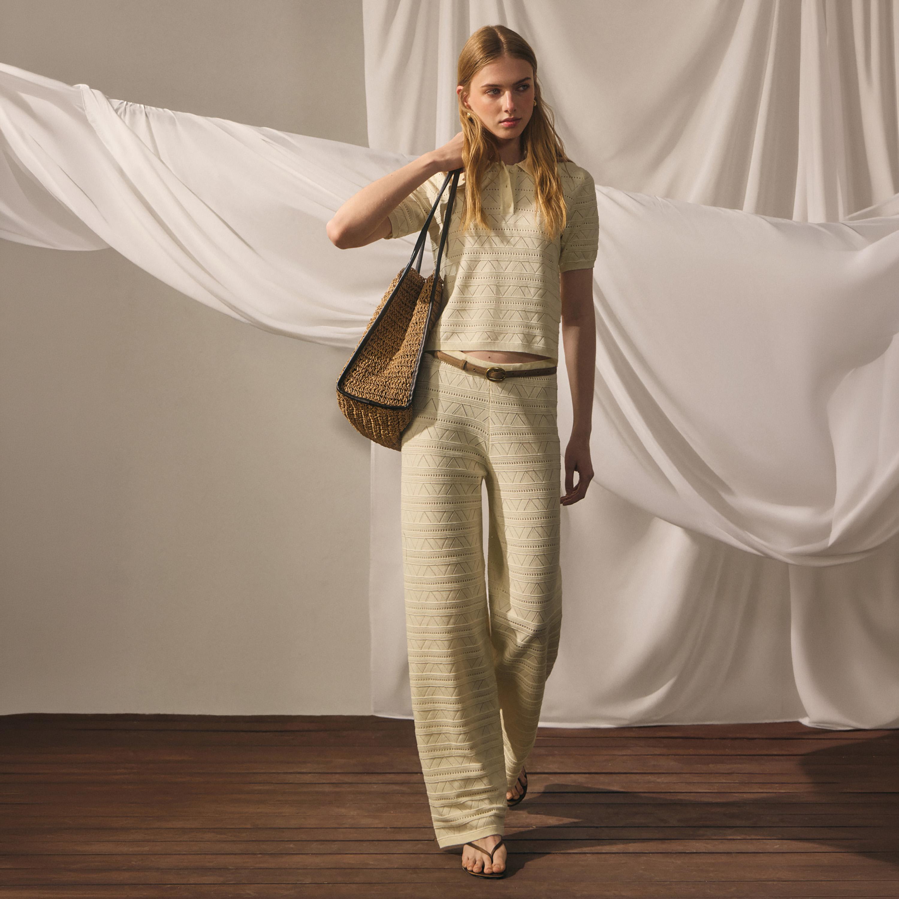 Lichi Cream Geometric Openwork Wide Leg Women's Trousers-women-clothing-bottoms-trousers-image-2