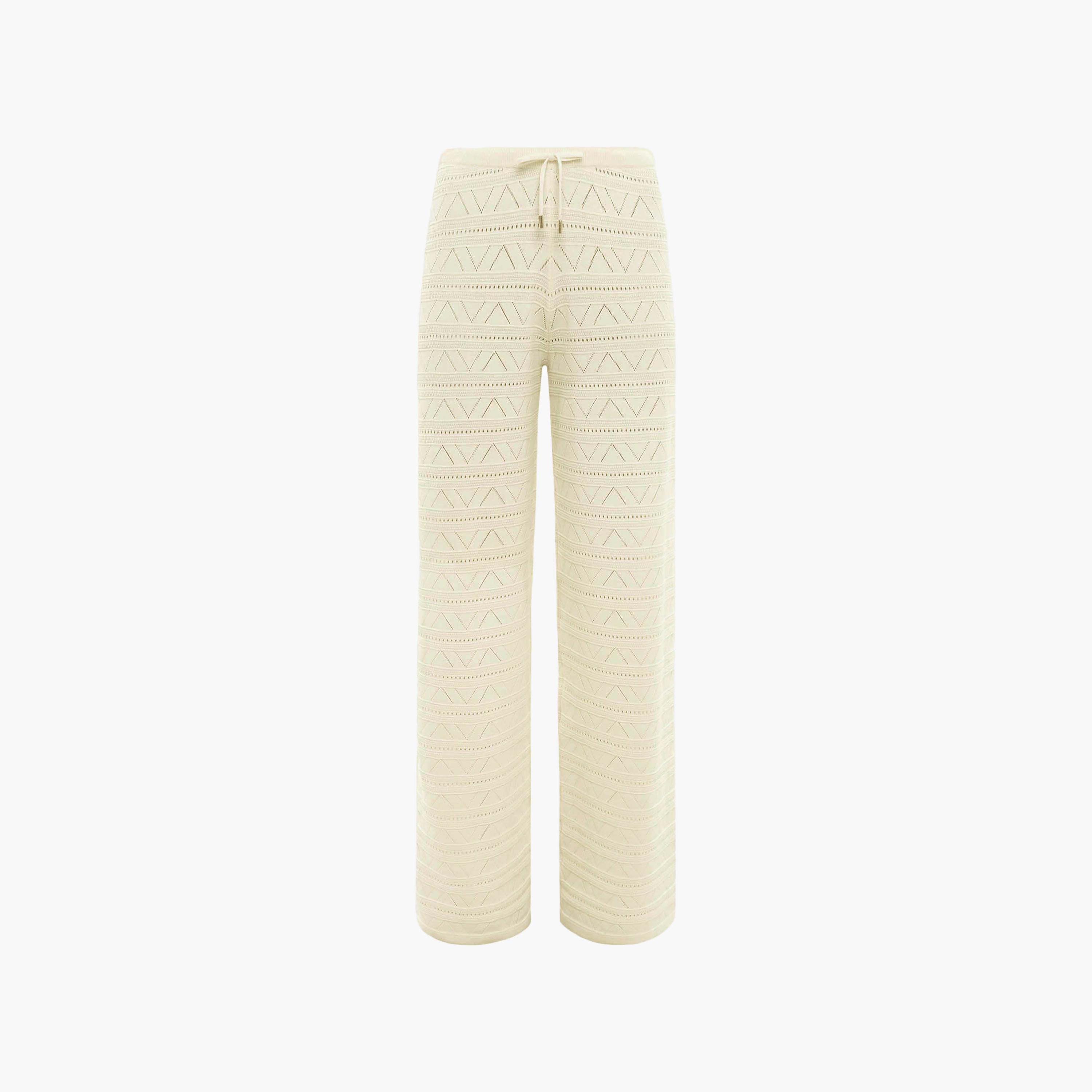 Lichi Cream Geometric Openwork Wide Leg Women's Trousers-women-clothing-bottoms-trousers-image-5