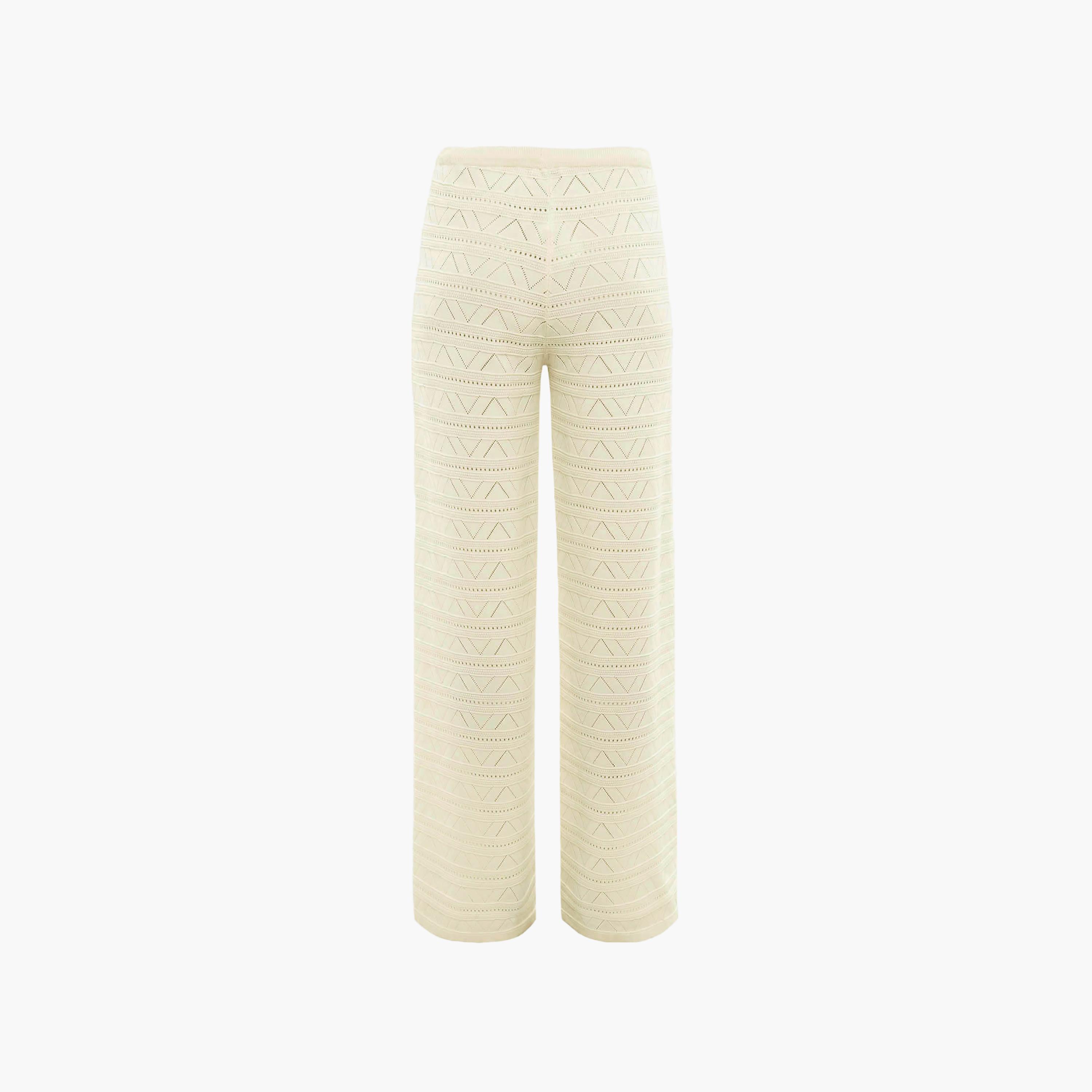 Lichi Cream Geometric Openwork Wide Leg Women's Trousers-women-clothing-bottoms-trousers-image-6