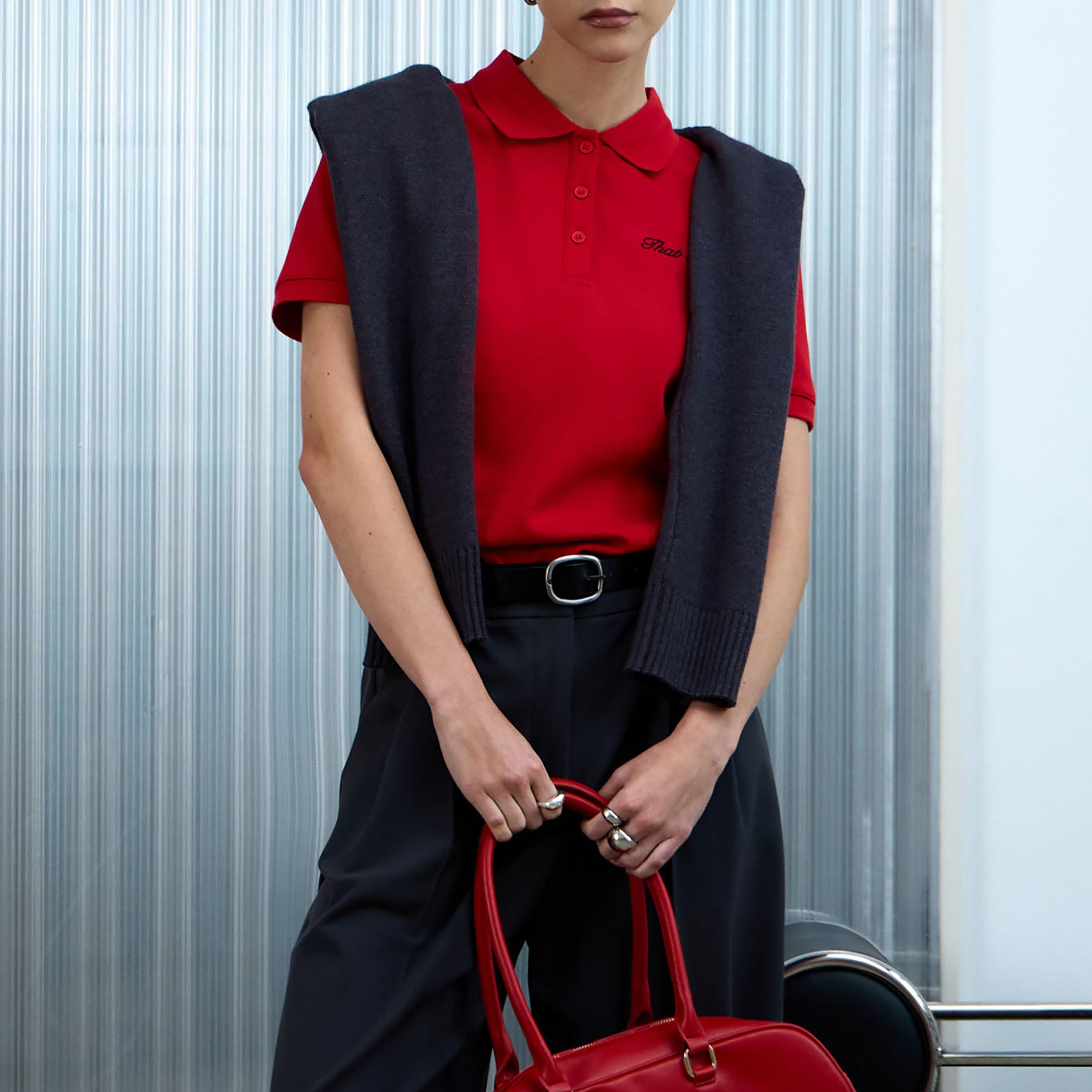 تيشيرت بولو أحمر بياقة للنساء من ليتشي-women-clothing-tshirts-image-3