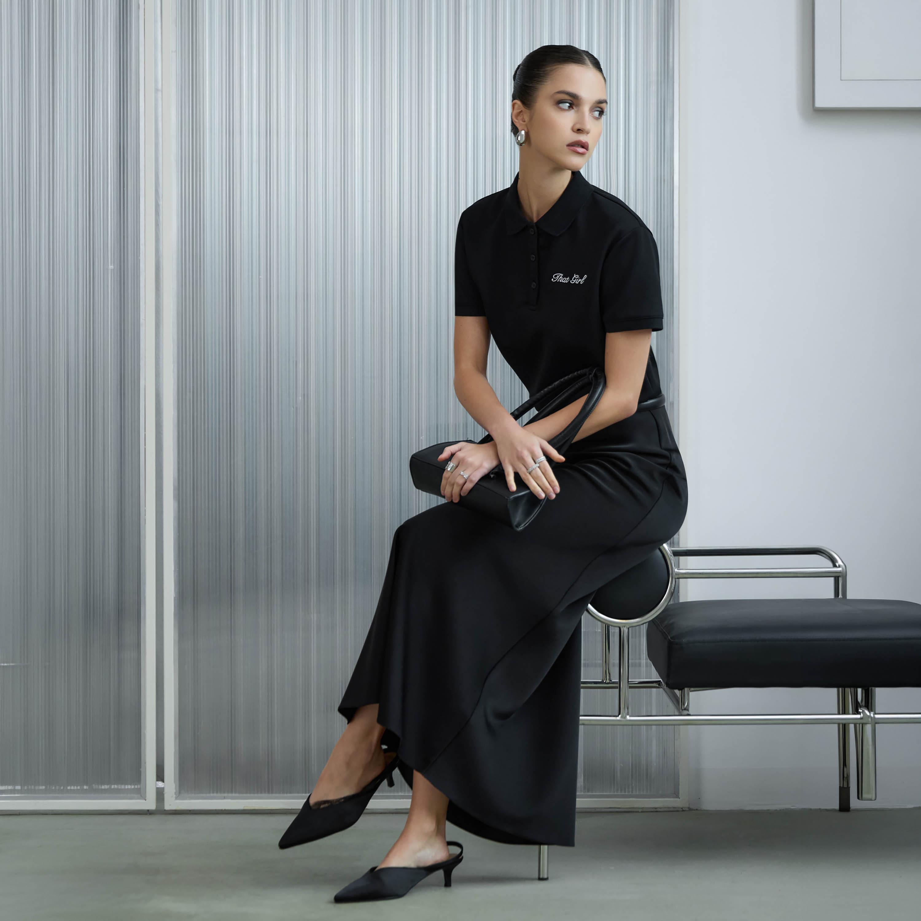 Lichi Black Collared Women's Polo T-Shirt-women-clothing-tshirts-image-2