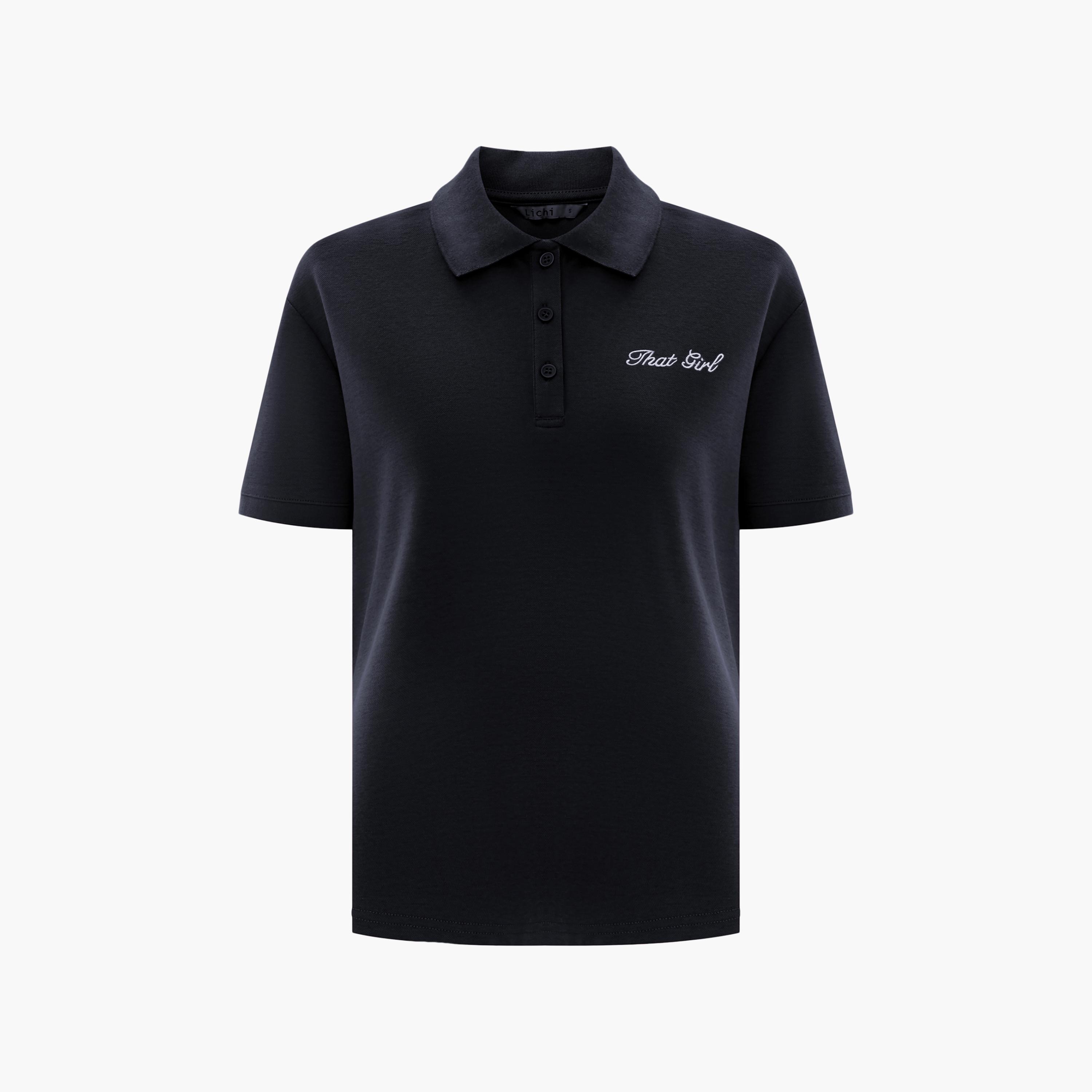 Lichi Black Collared Women's Polo T-Shirt-women-clothing-tshirts-image-5