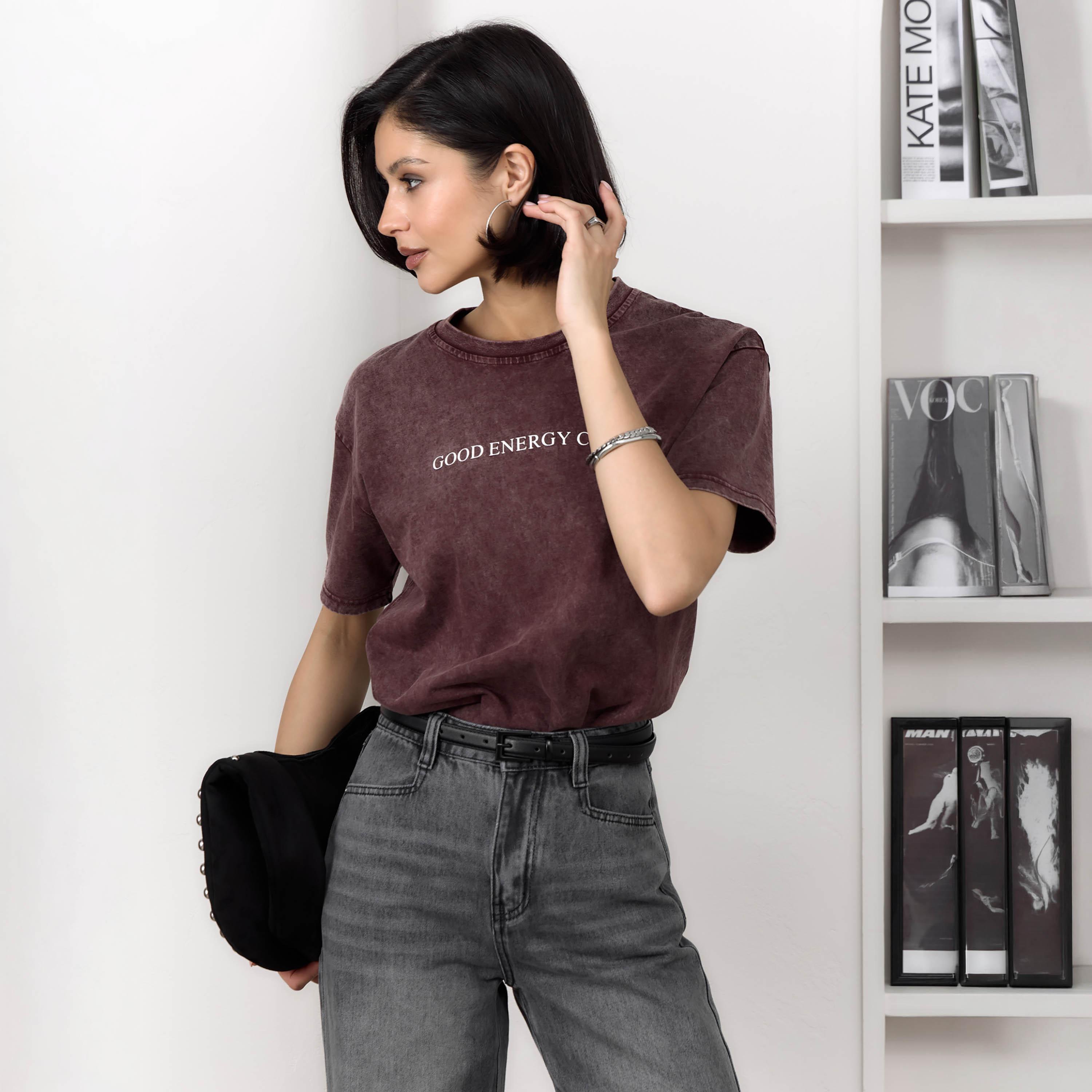 تيشيرت قطن مغسول (فينتاج) أحمر للنساء من ليتشي-women-clothing-tshirts-image-1