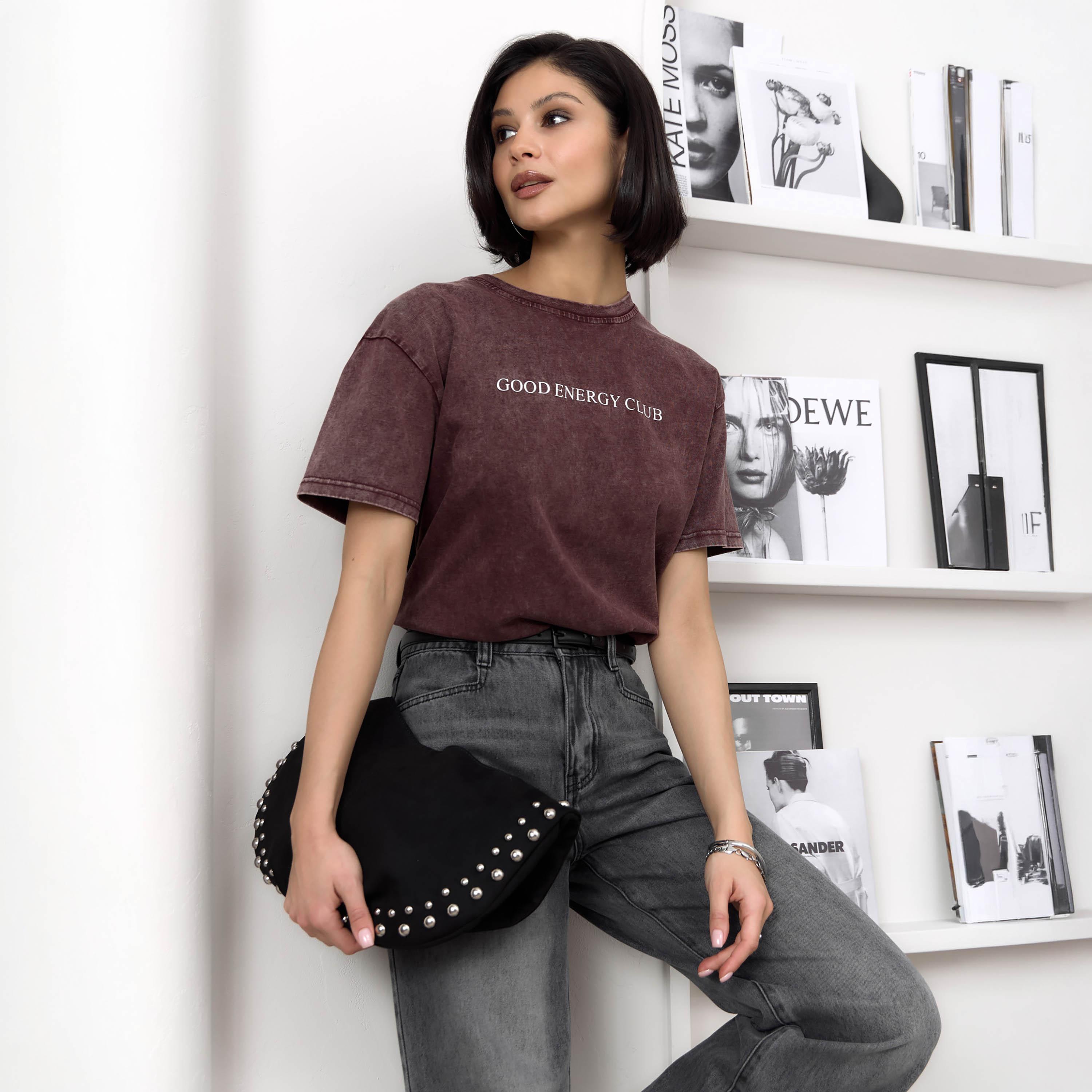 تيشيرت قطن مغسول (فينتاج) أحمر للنساء من ليتشي-women-clothing-tshirts-image-2