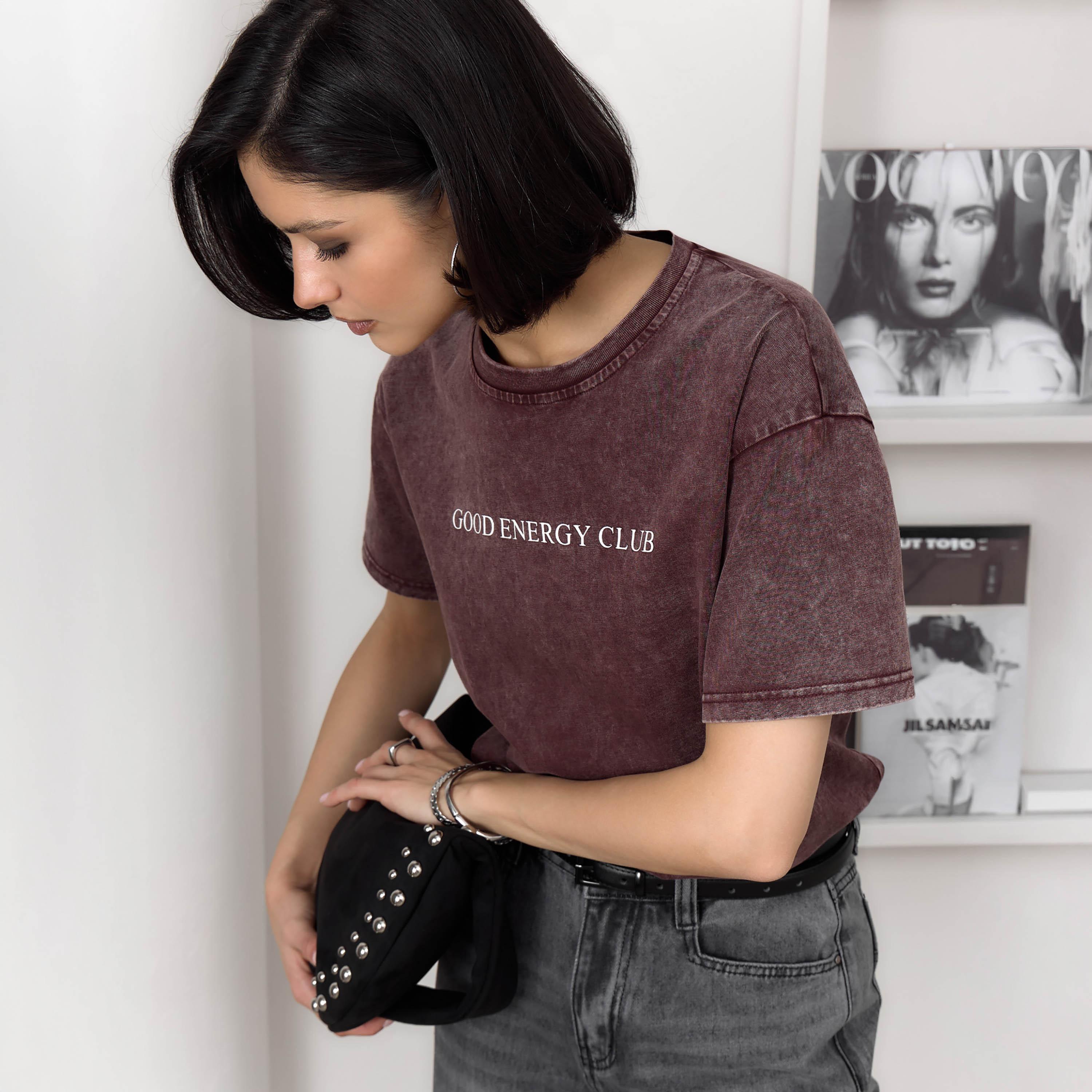 تيشيرت قطن مغسول (فينتاج) أحمر للنساء من ليتشي-women-clothing-tshirts-image-3