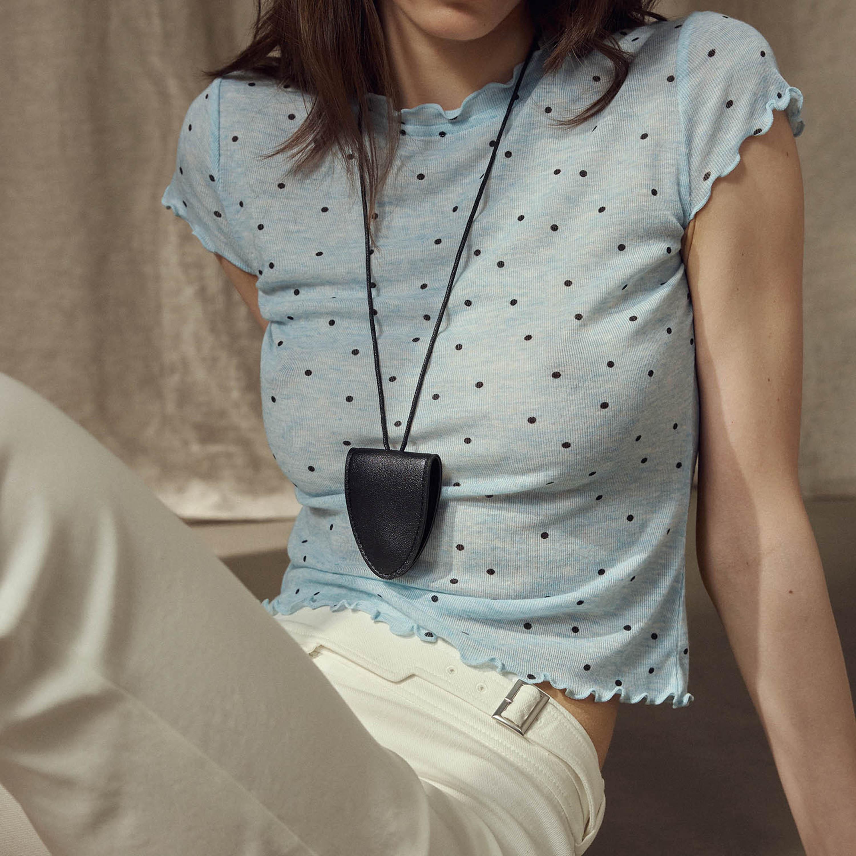 Lichi Blue Polka Dot Jersey Mock Neck Cap Sleeves Women's Top-women-clothing-shirtsandblouses-blouses-image-4