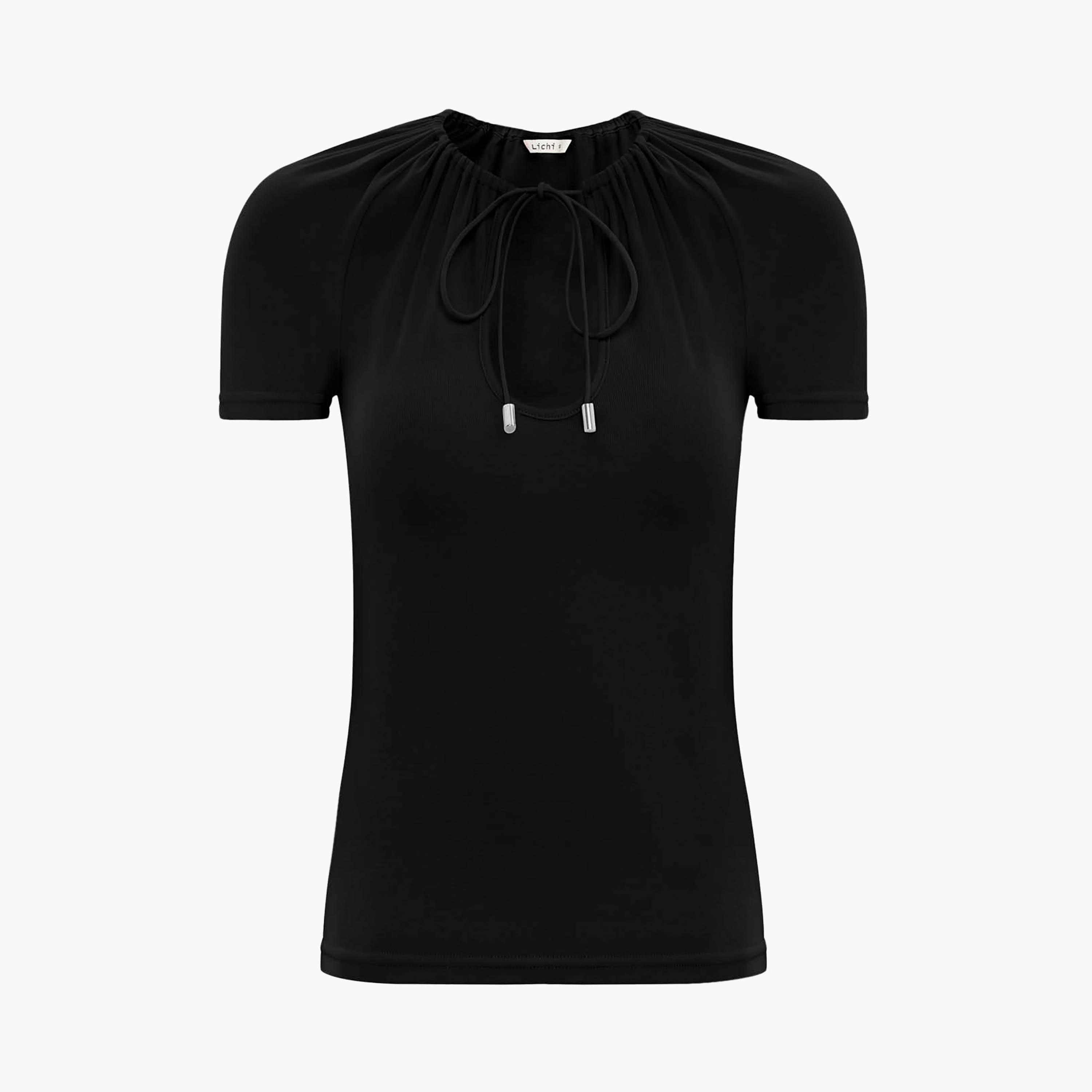 Lichi Black Keyhole Neck Raglan Sleeves Women's Top-women-clothing-shirtsandblouses-blouses-image-5