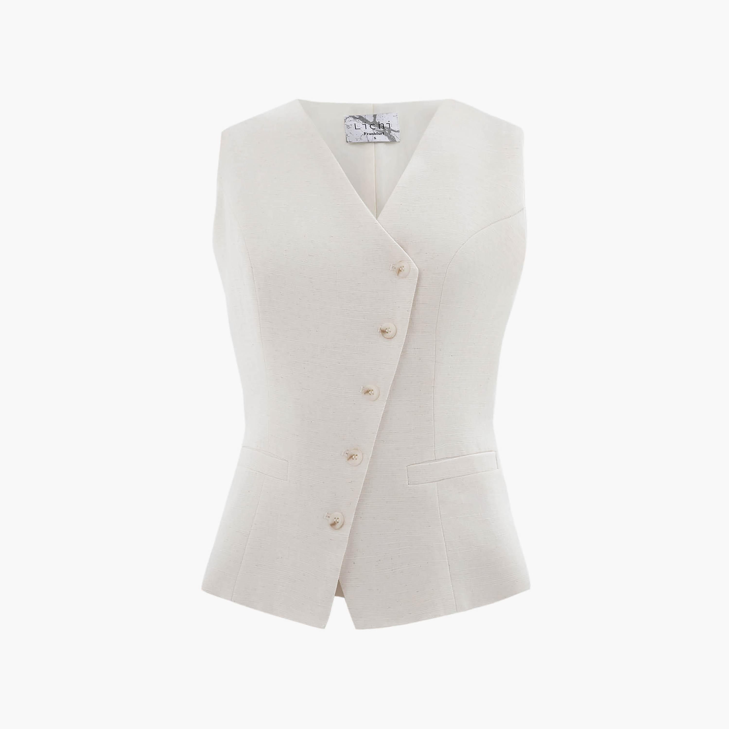فيست (صدرية) كتان كريمي للنساء من ليتشي-women-winterwear-coatsandjackets-waistcoats-image-5
