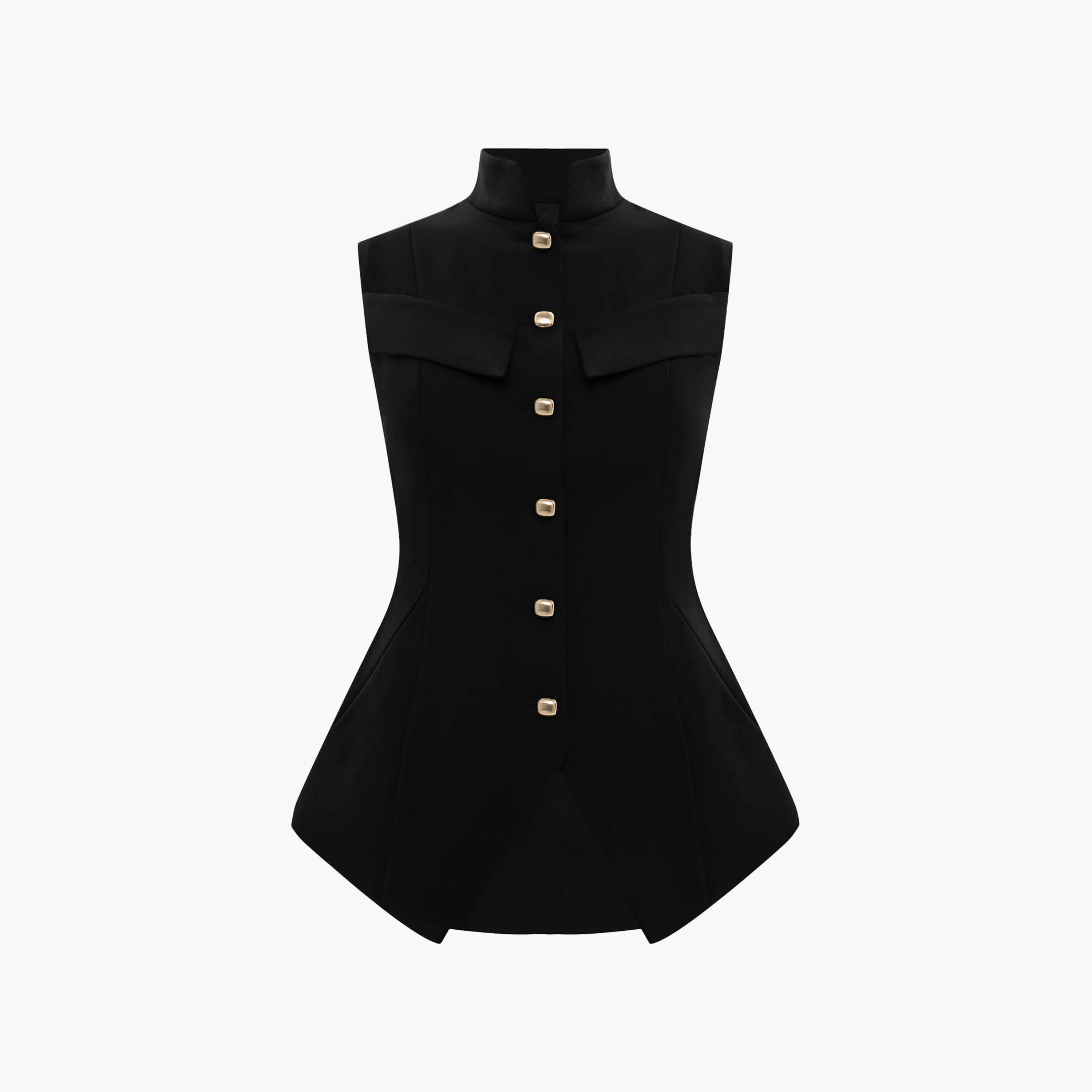جيليه (فيست) نسائي بياقة ماندارين باللون الأسود من ليتشي-women-winterwear-coatsandjackets-waistcoats-image-5
