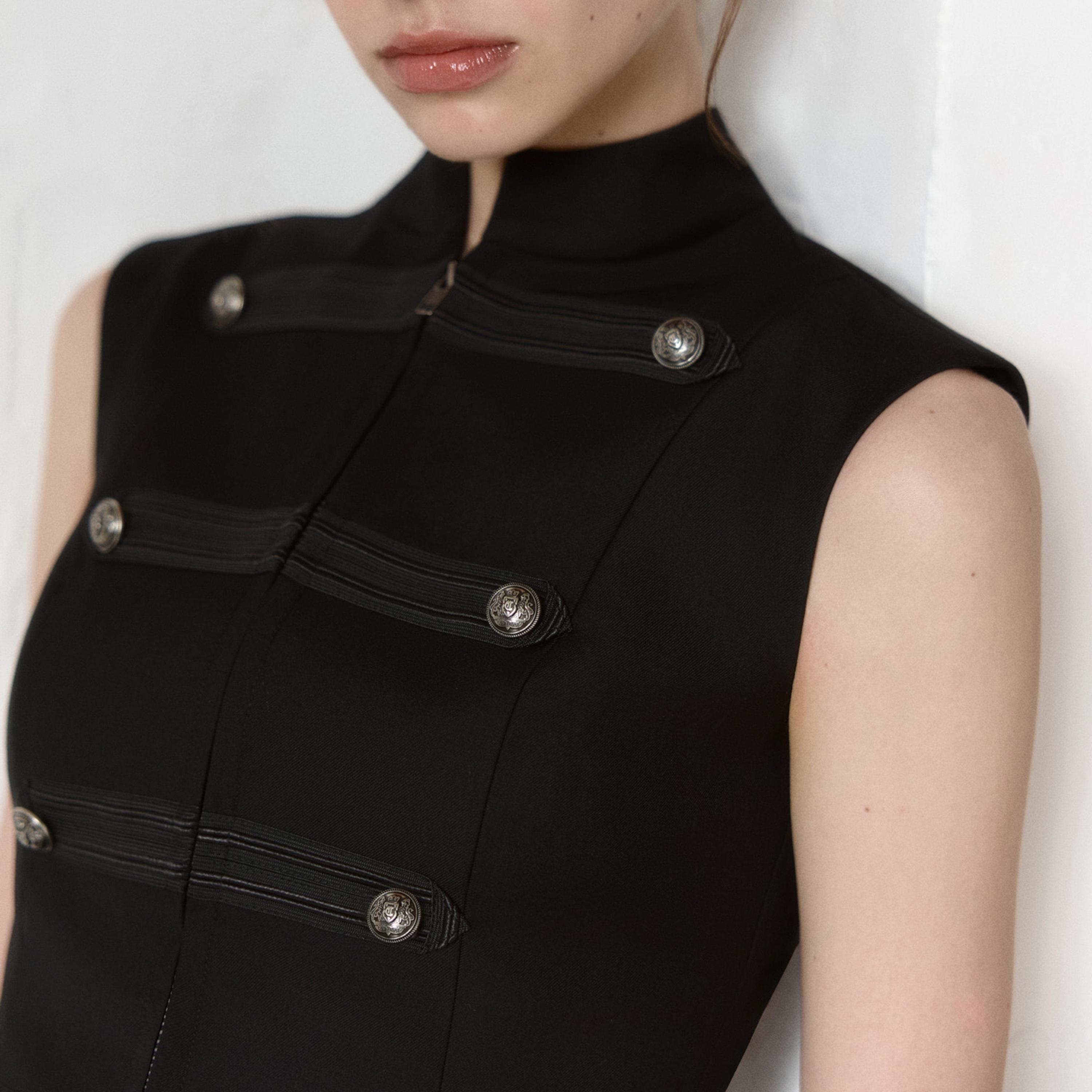 صديري حريمي أسود بياقة مرتفعة من ليتشي-women-winterwear-coatsandjackets-waistcoats-image-5