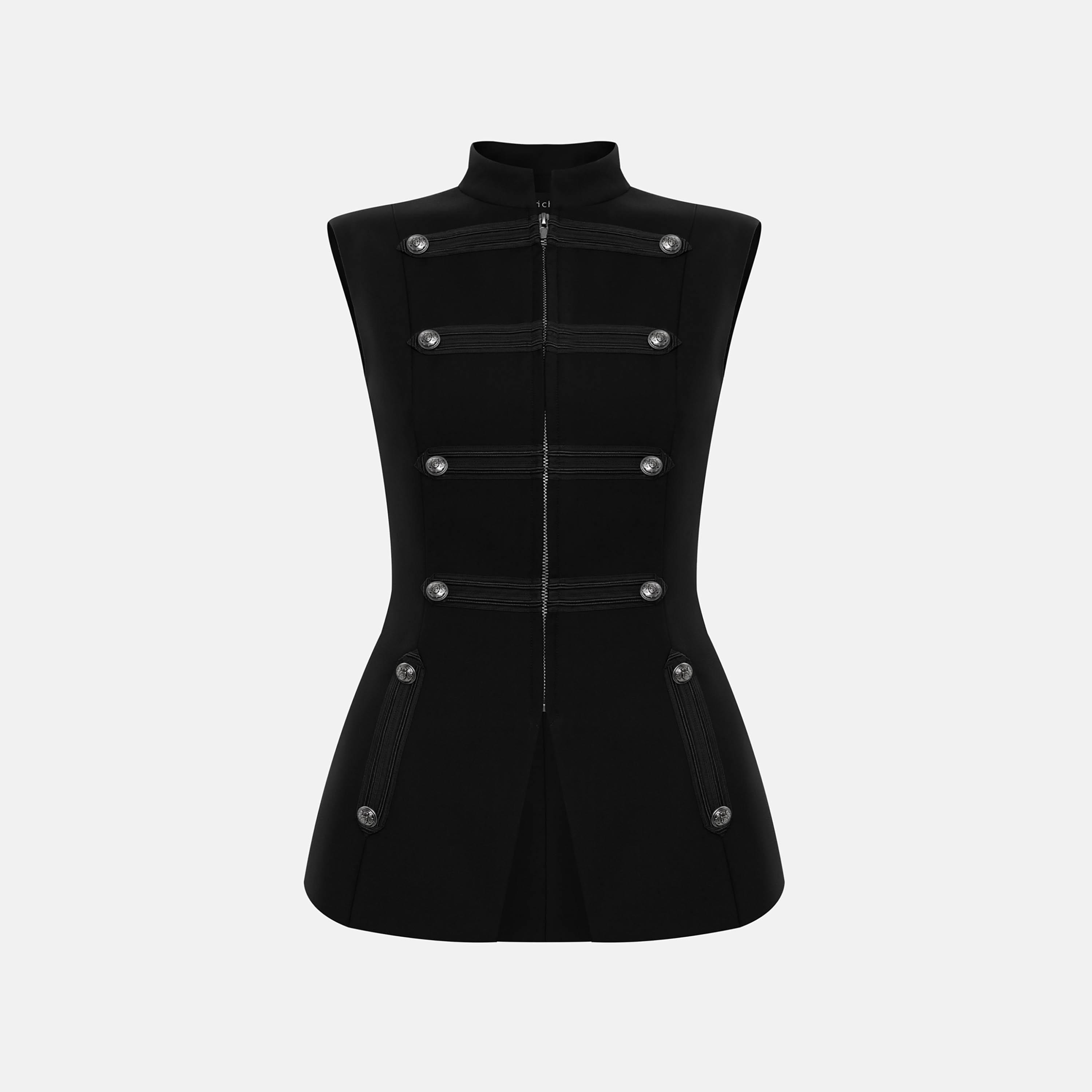 صديري حريمي أسود بياقة مرتفعة من ليتشي-women-winterwear-coatsandjackets-waistcoats-image-6