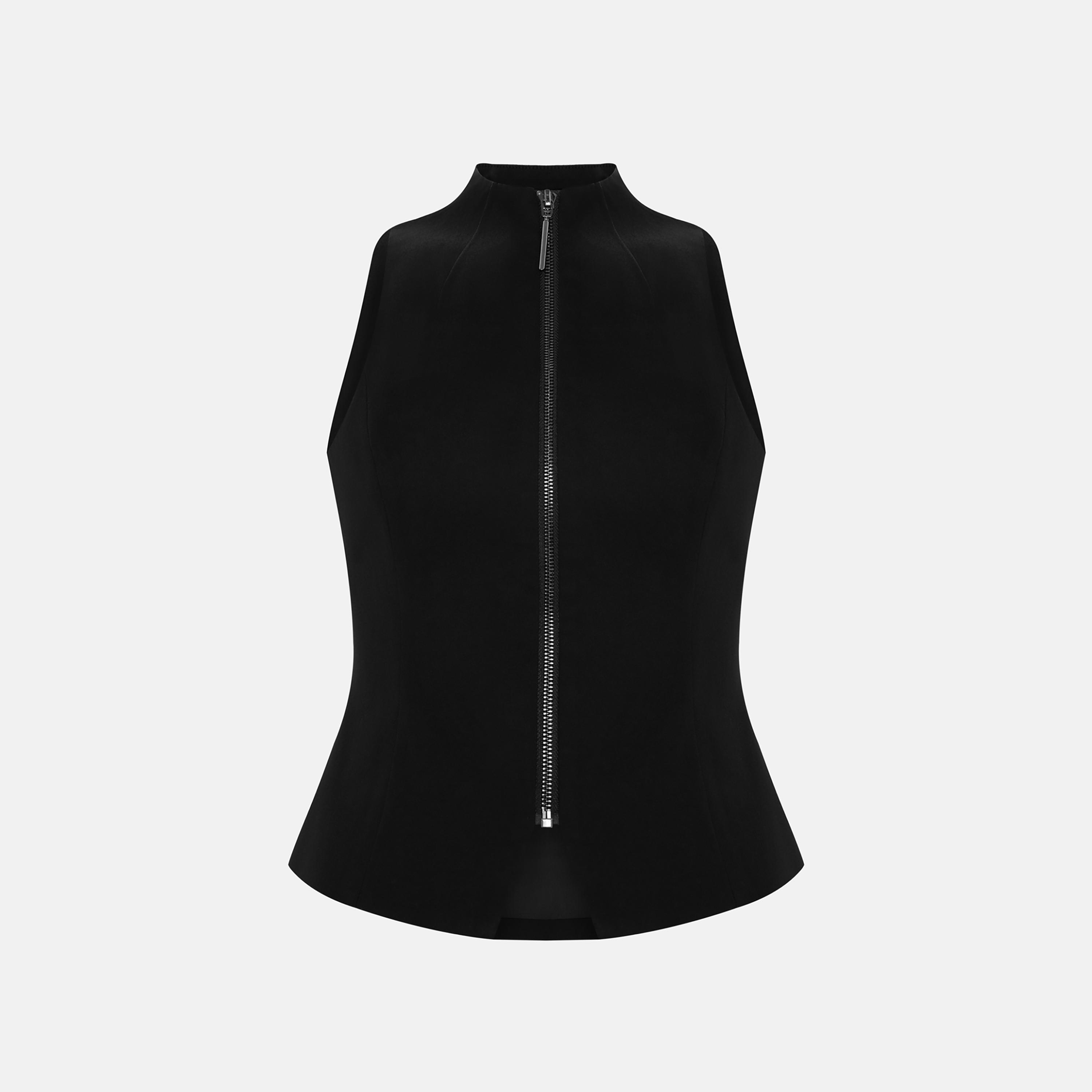 صديري حريمي أسود بياقة عالية من ليتشي-women-winterwear-coatsandjackets-waistcoats-image-5