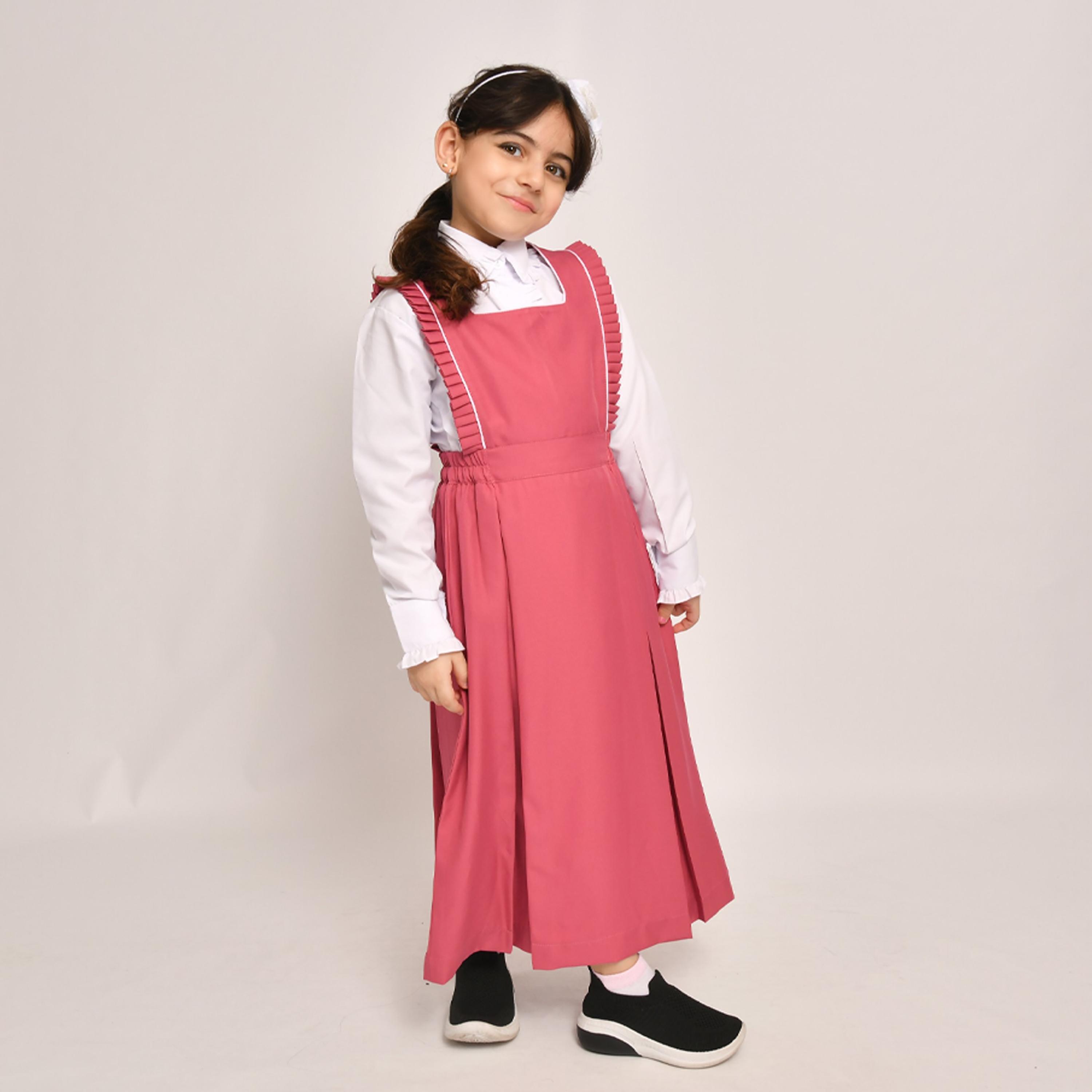Hawraa Pink Linen Square Neck Sleeveless Girls Pinafore Dress-girls-clothing-dressesandjumpsuits-image-1
