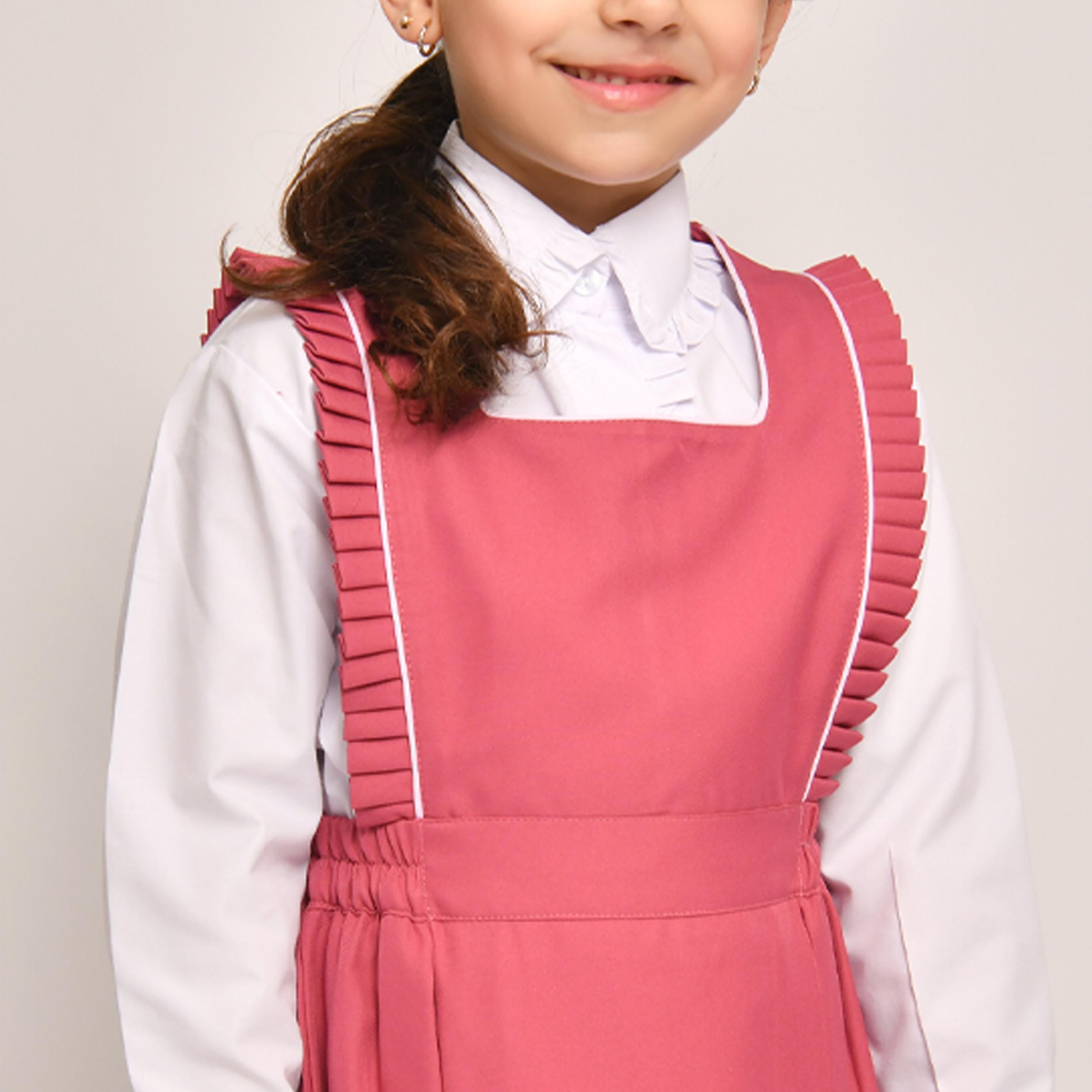 Hawraa Pink Linen Square Neck Sleeveless Girls Pinafore Dress-girls-clothing-dressesandjumpsuits-image-2
