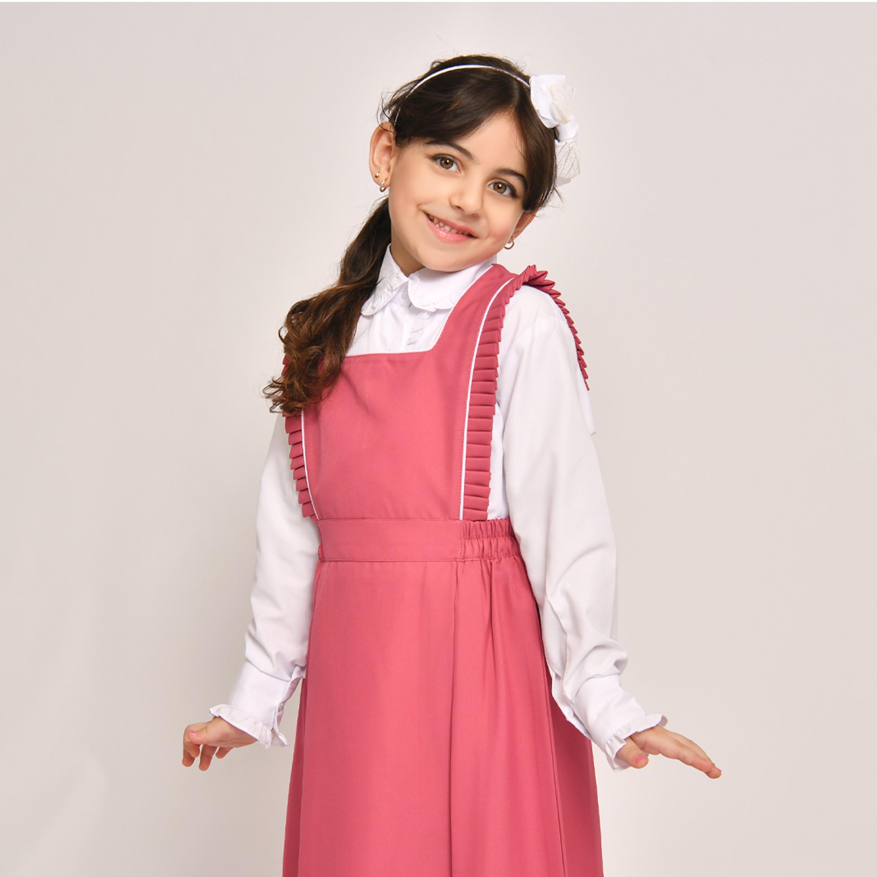 Hawraa Pink Linen Square Neck Sleeveless Girls Pinafore Dress-girls-clothing-dressesandjumpsuits-image-3