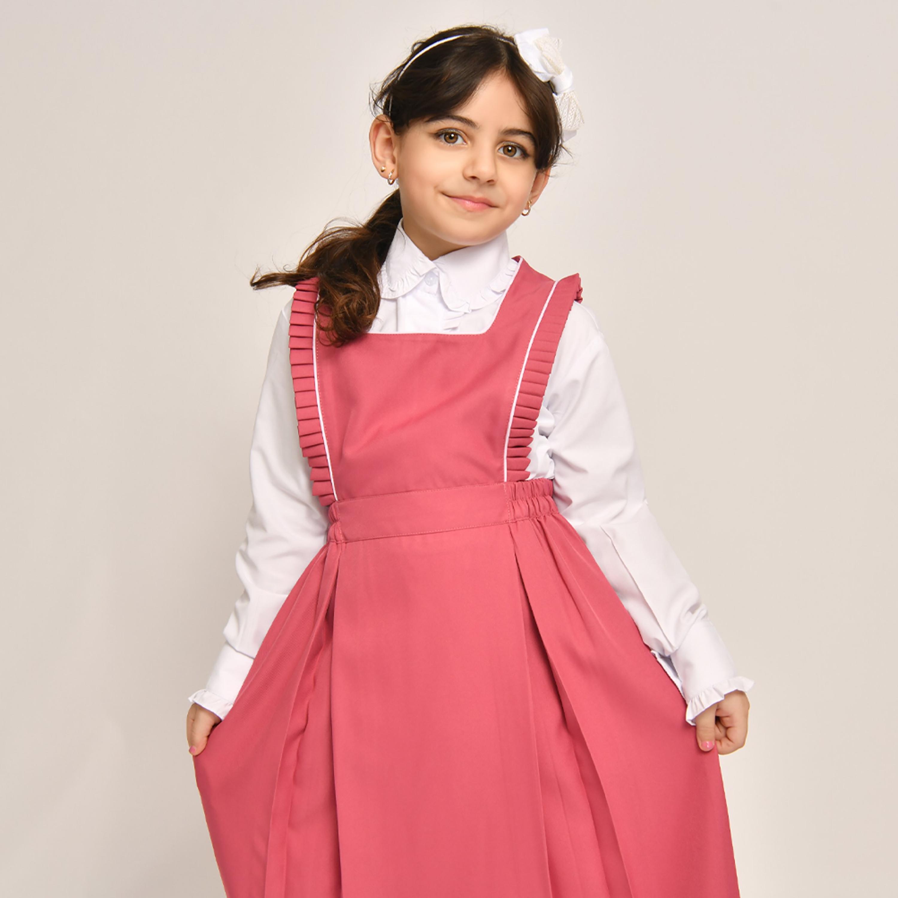 Hawraa Pink Linen Square Neck Sleeveless Girls Pinafore Dress-girls-clothing-dressesandjumpsuits-image-4