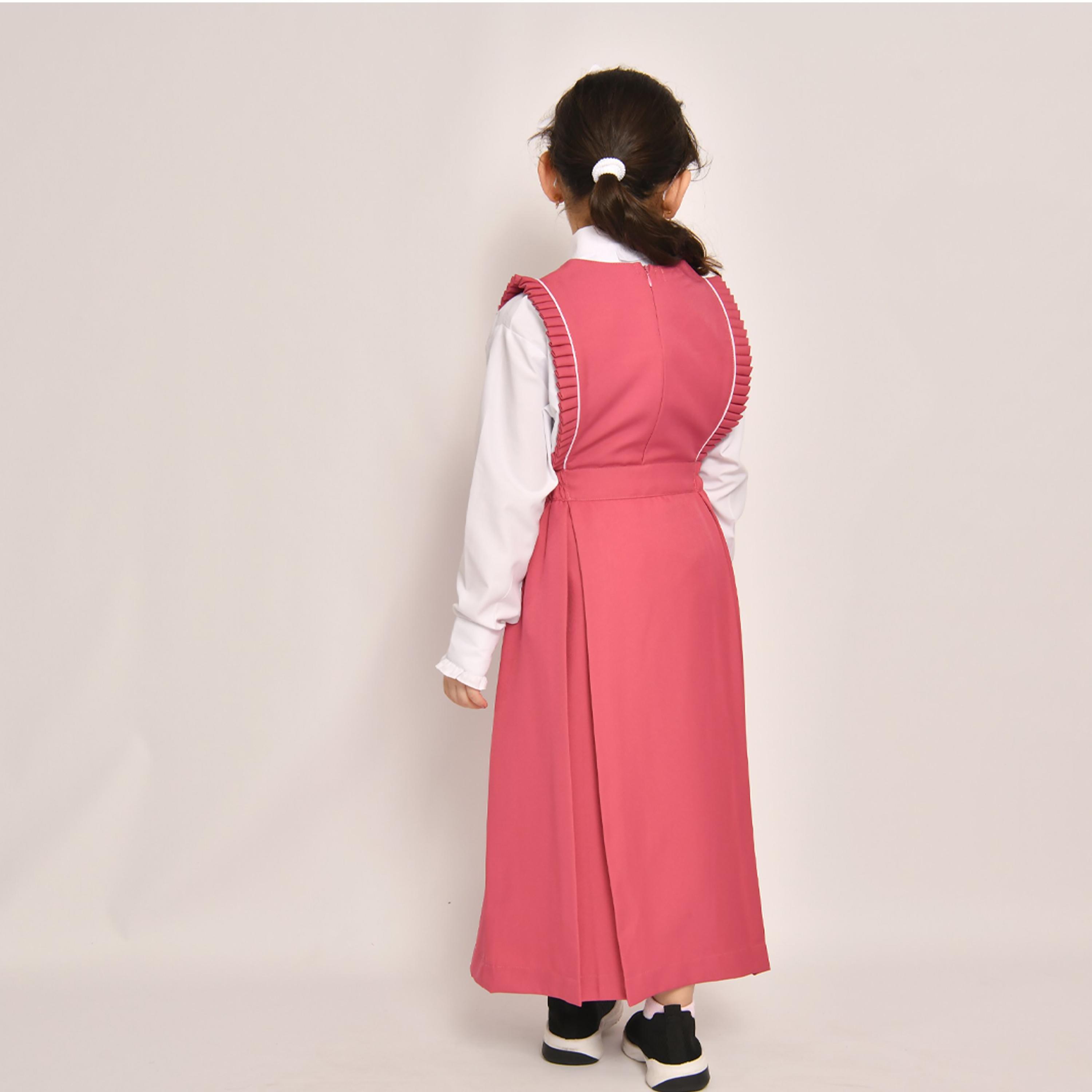 Hawraa Pink Linen Square Neck Sleeveless Girls Pinafore Dress-girls-clothing-dressesandjumpsuits-image-5