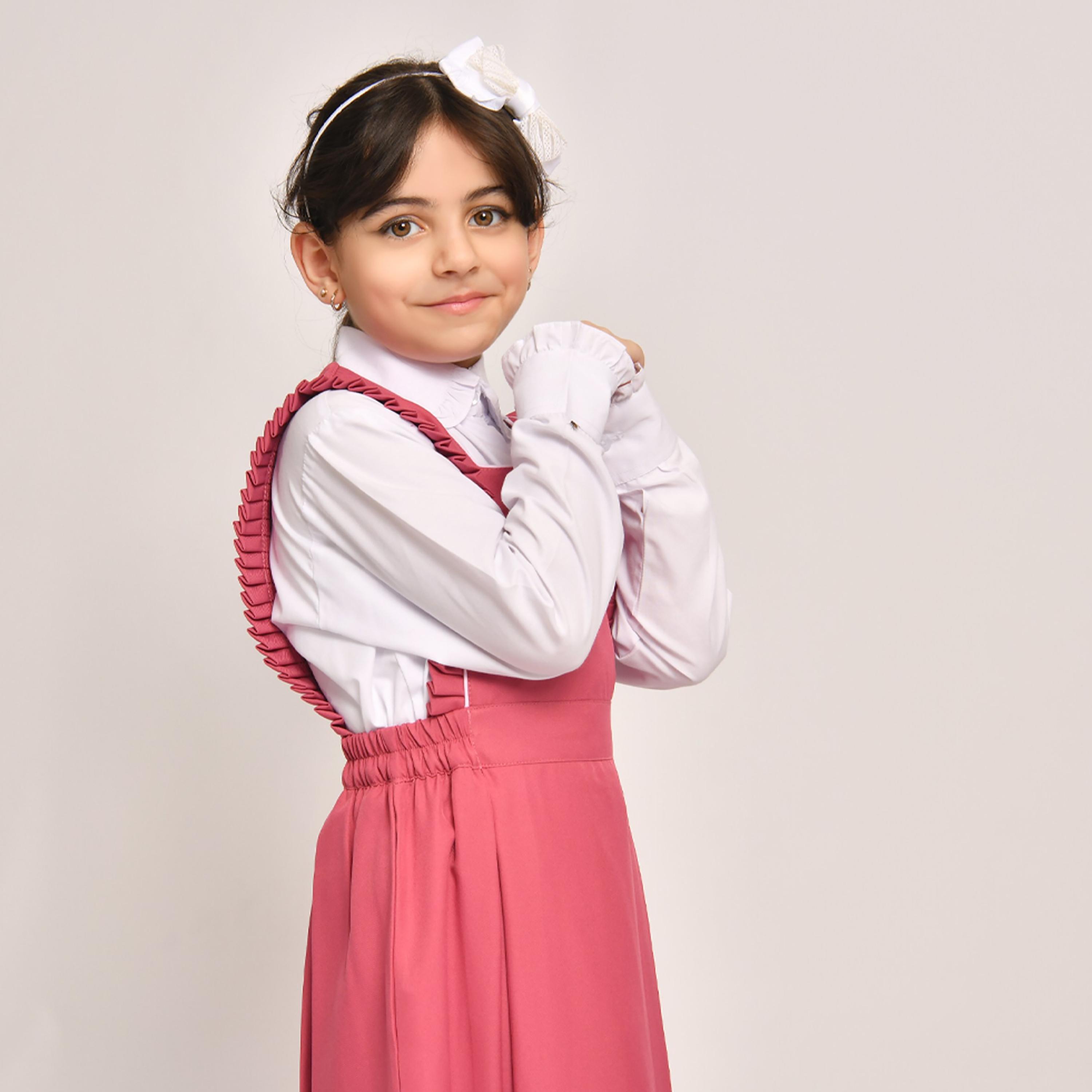 Hawraa Pink Linen Square Neck Sleeveless Girls Pinafore Dress-girls-clothing-dressesandjumpsuits-image-7