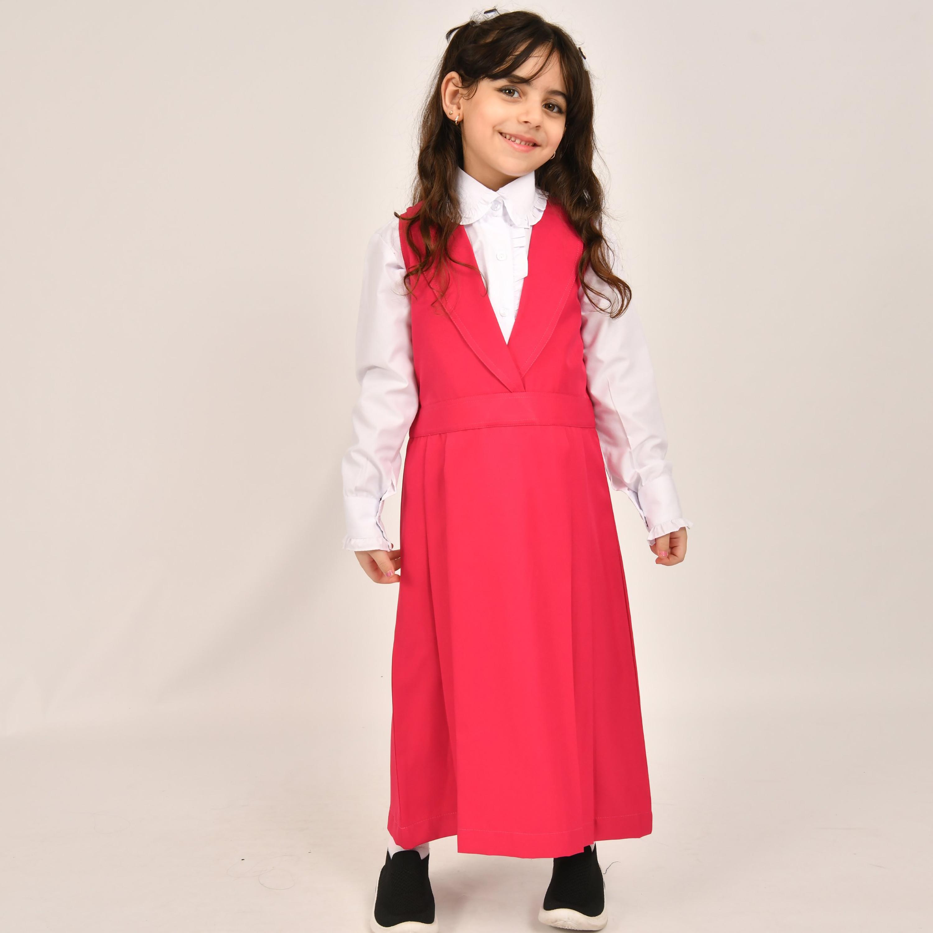 Hawraa Pink Linen Shawl Collar Sleeveless Girls Pinafore Dress-girls-clothing-dressesandjumpsuits-image-1