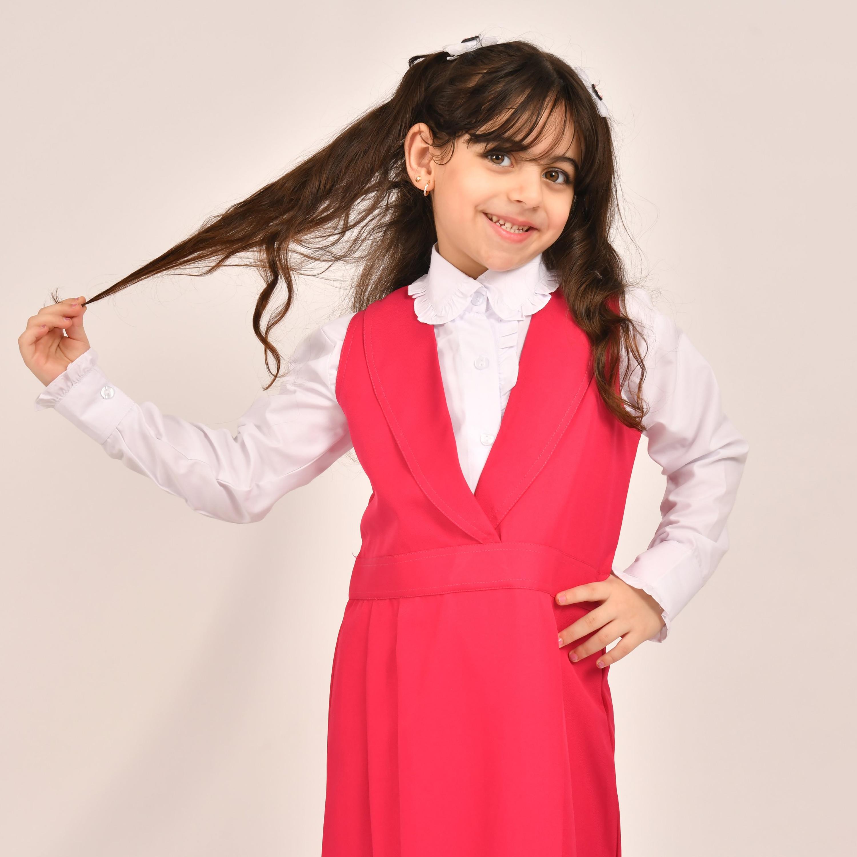 Hawraa Pink Linen Shawl Collar Sleeveless Girls Pinafore Dress-girls-clothing-dressesandjumpsuits-image-3