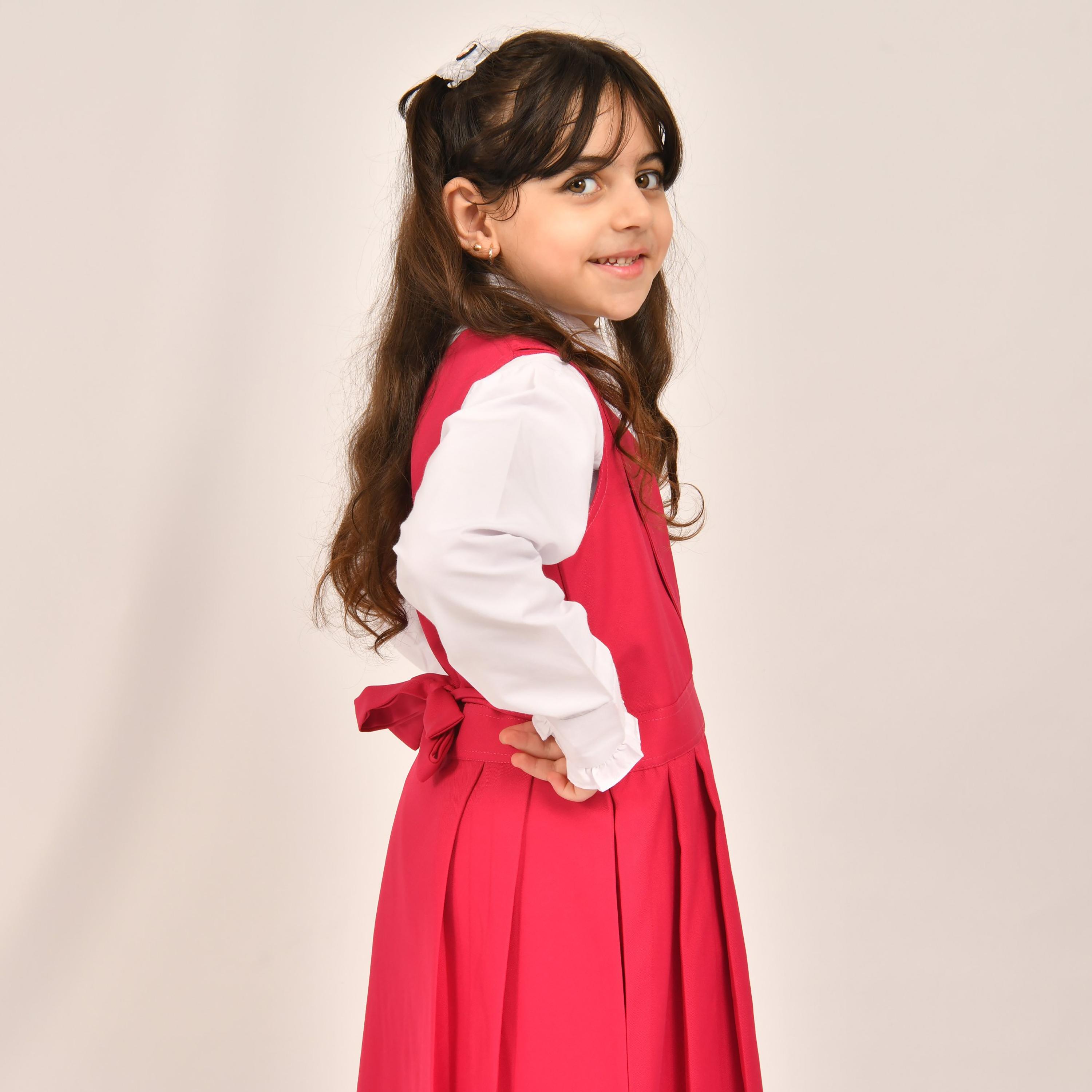 Hawraa Pink Linen Shawl Collar Sleeveless Girls Pinafore Dress-girls-clothing-dressesandjumpsuits-image-6