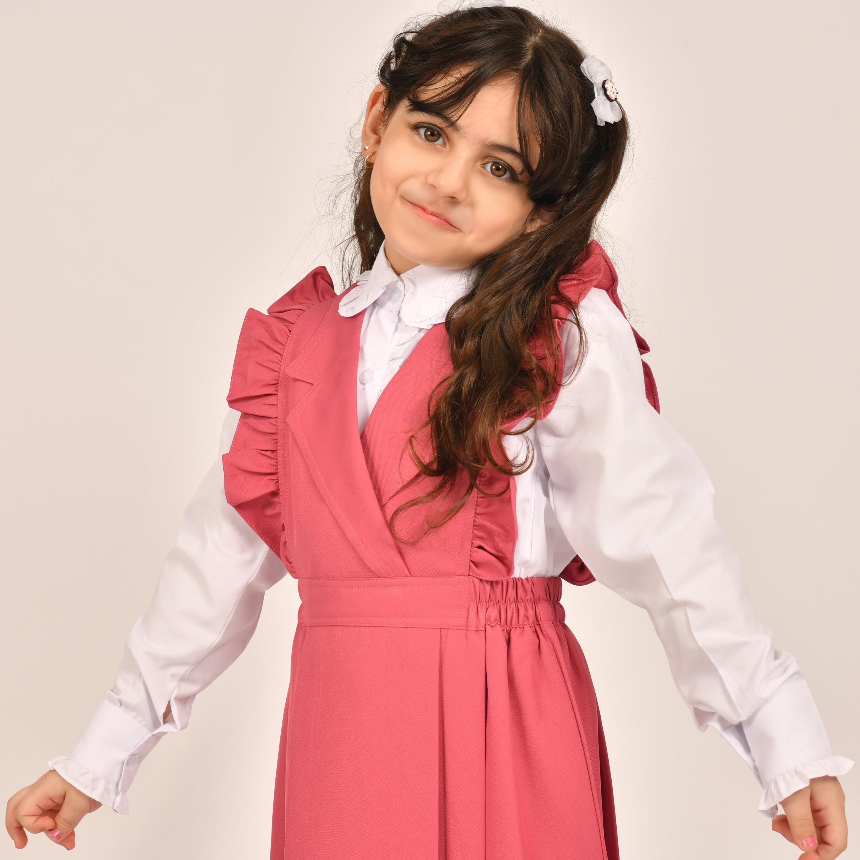Hawraa Pink Linen Notch Collared Sleeveless Girls Pinafore Dress-girls-clothing-dressesandjumpsuits-image-2