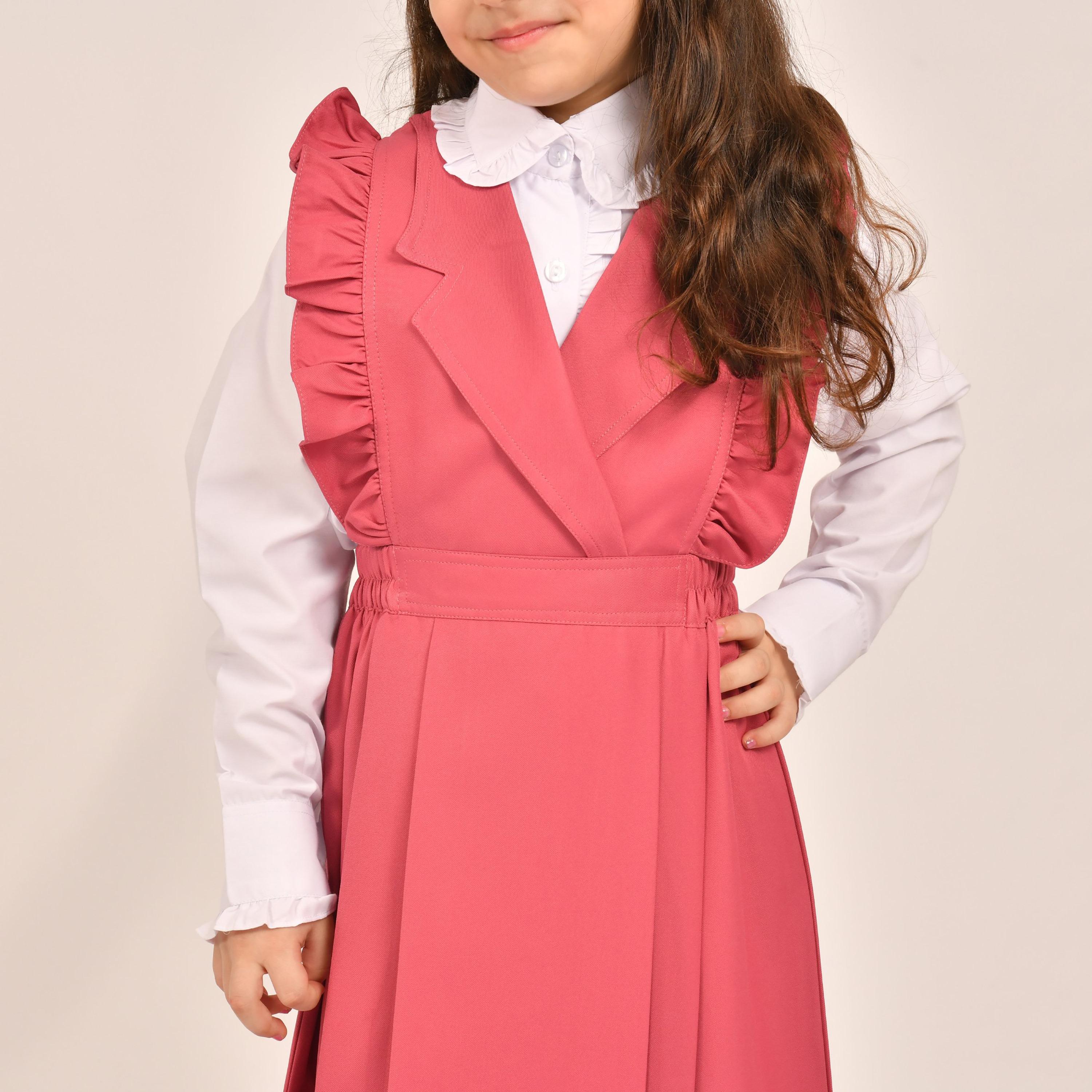 Hawraa Pink Linen Notch Collared Sleeveless Girls Pinafore Dress-girls-clothing-dressesandjumpsuits-image-3