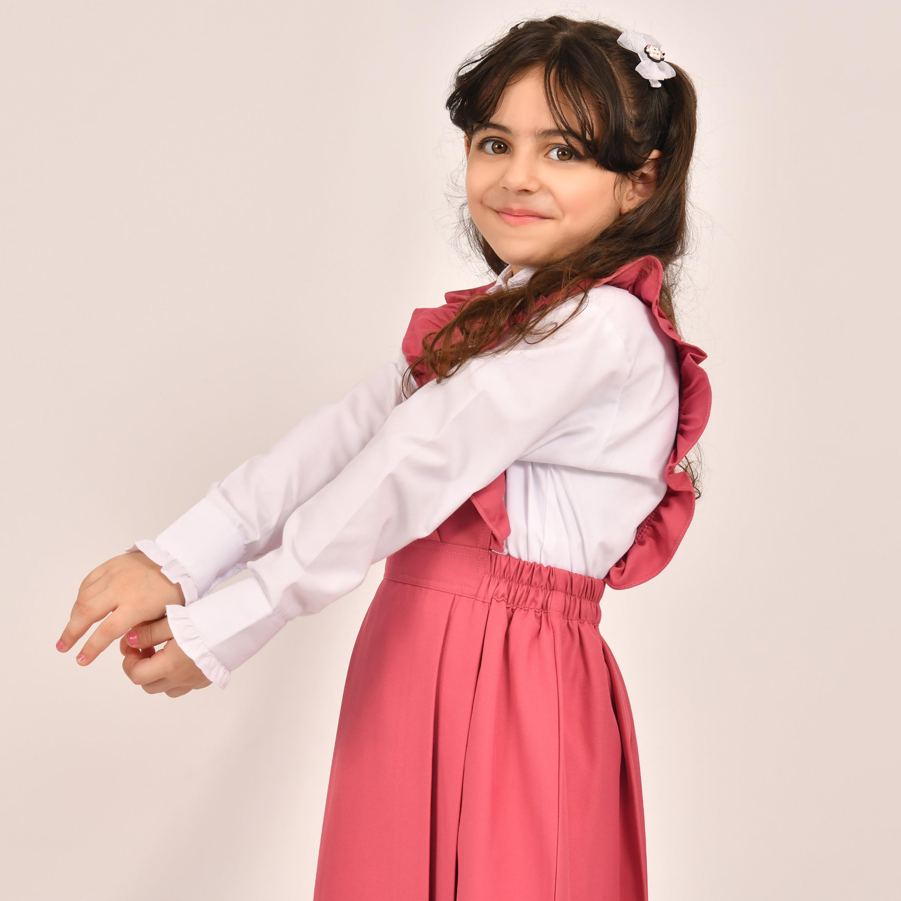 Hawraa Pink Linen Notch Collared Sleeveless Girls Pinafore Dress-girls-clothing-dressesandjumpsuits-image-4